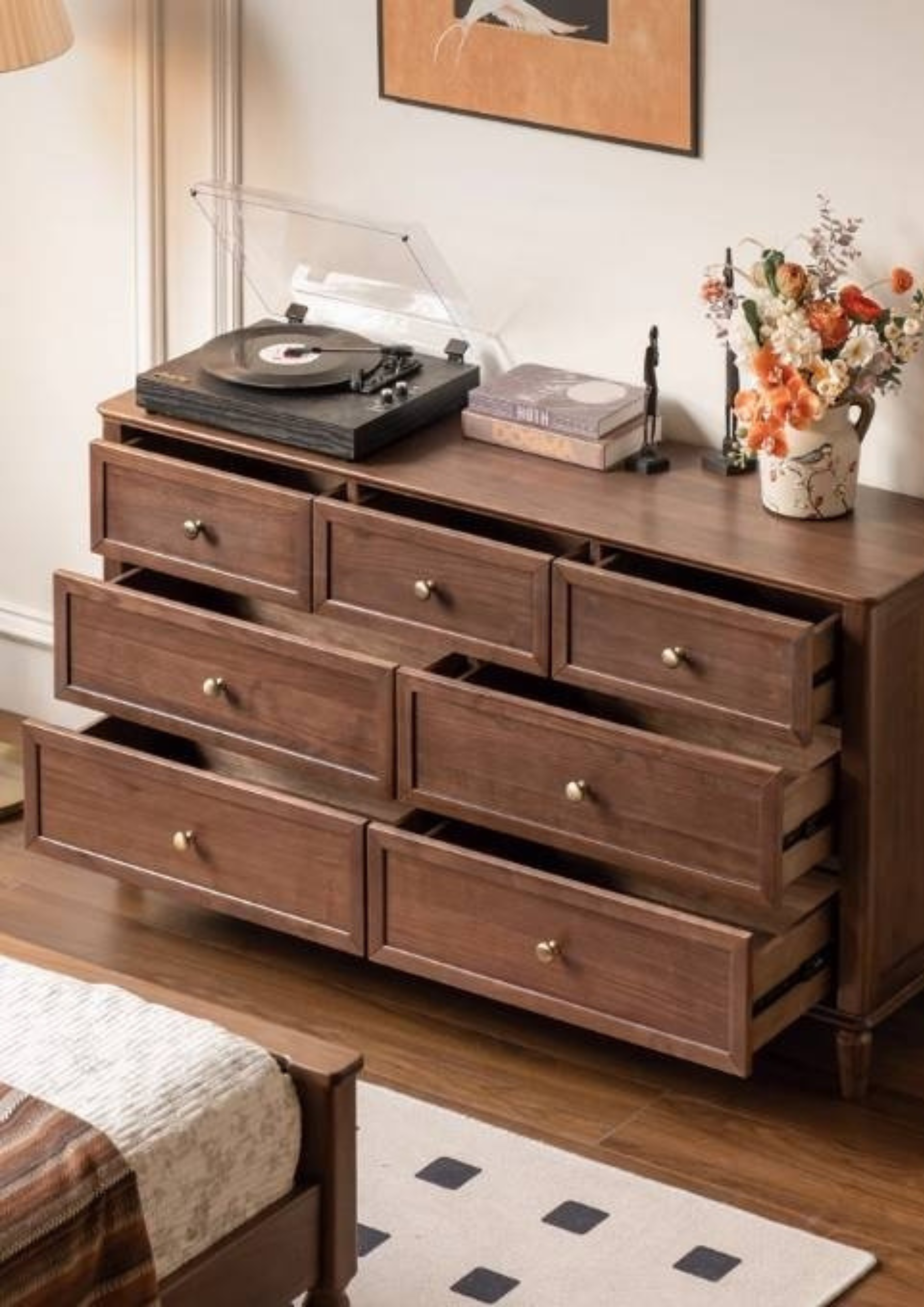 Black Walnut Solid Wood American Retro Chest of Drawers