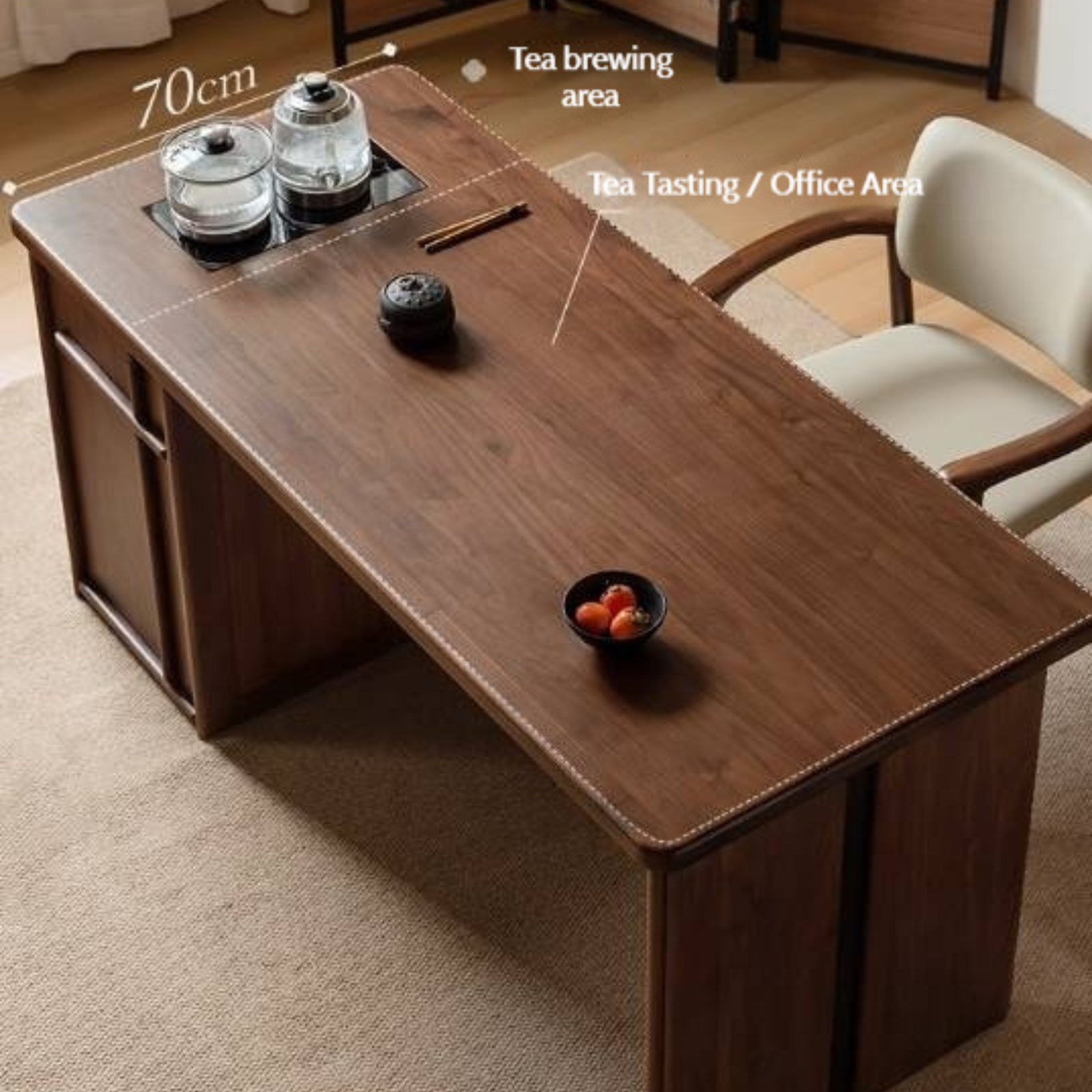 Black Walnut Solid Wood Rectangular Tea Table with Tea Tray