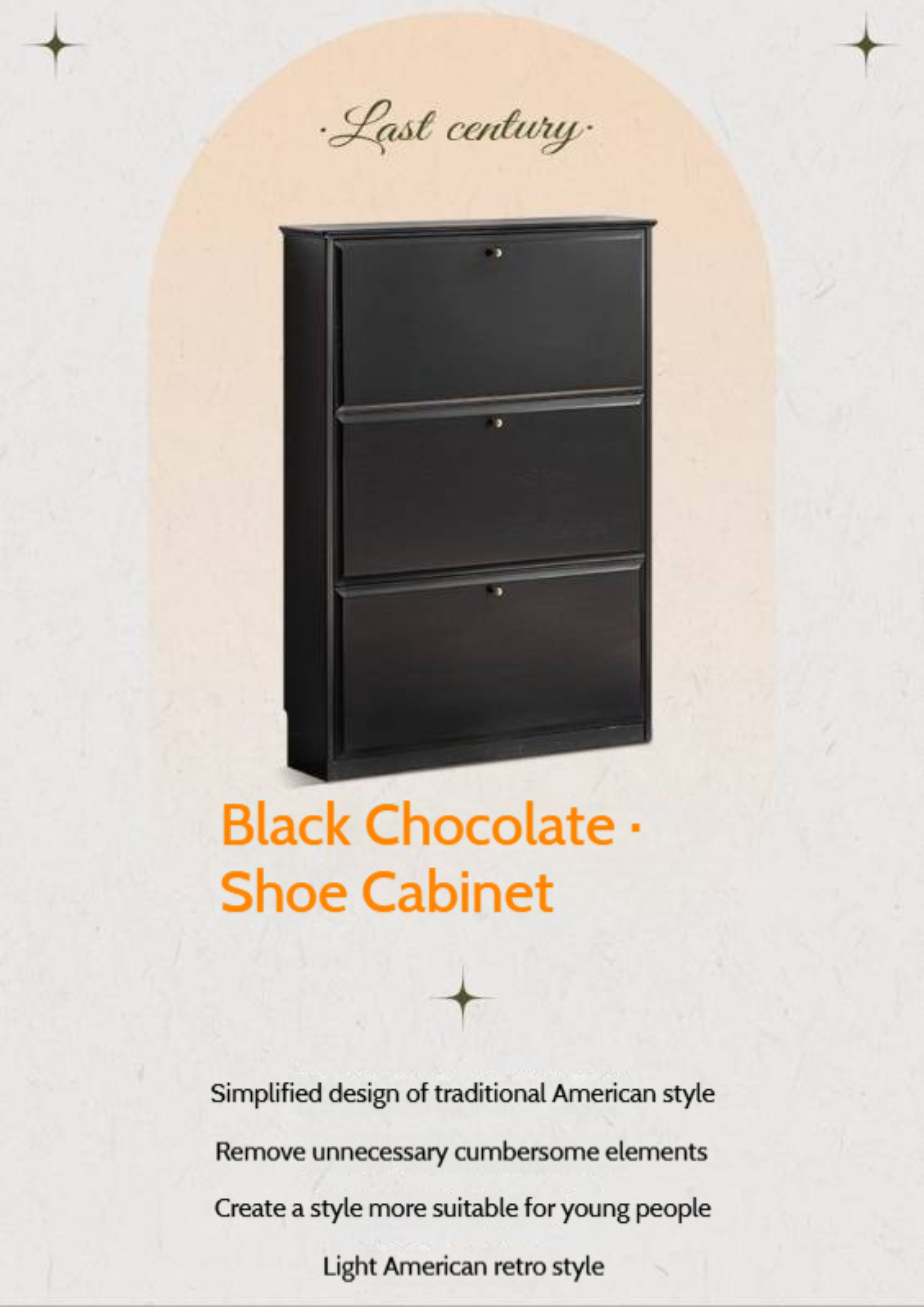 Oak Solid Wood American Retro Style Shoe Cabinet