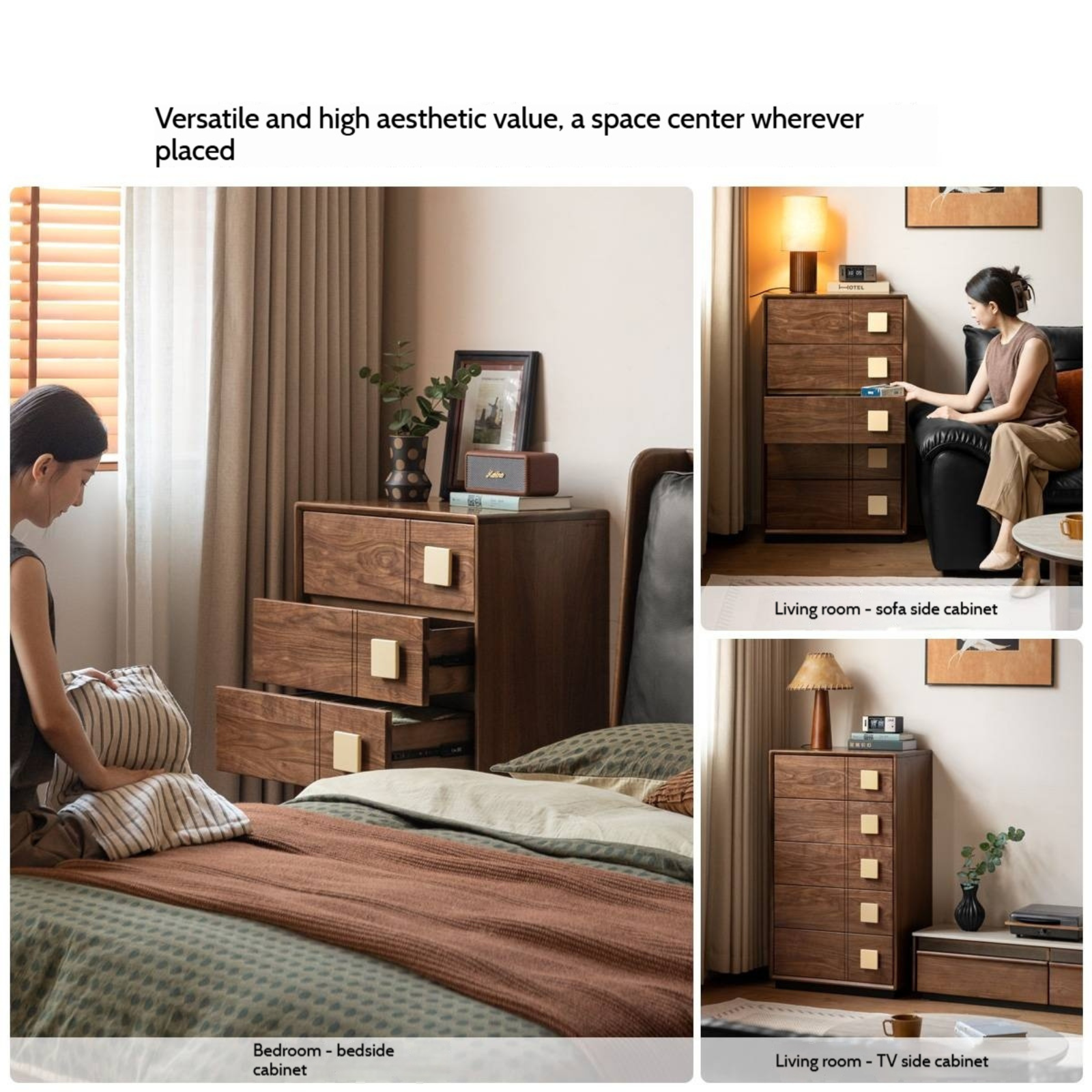 Black Walnut Solid Wood Retro Style Five-Drawer Chest