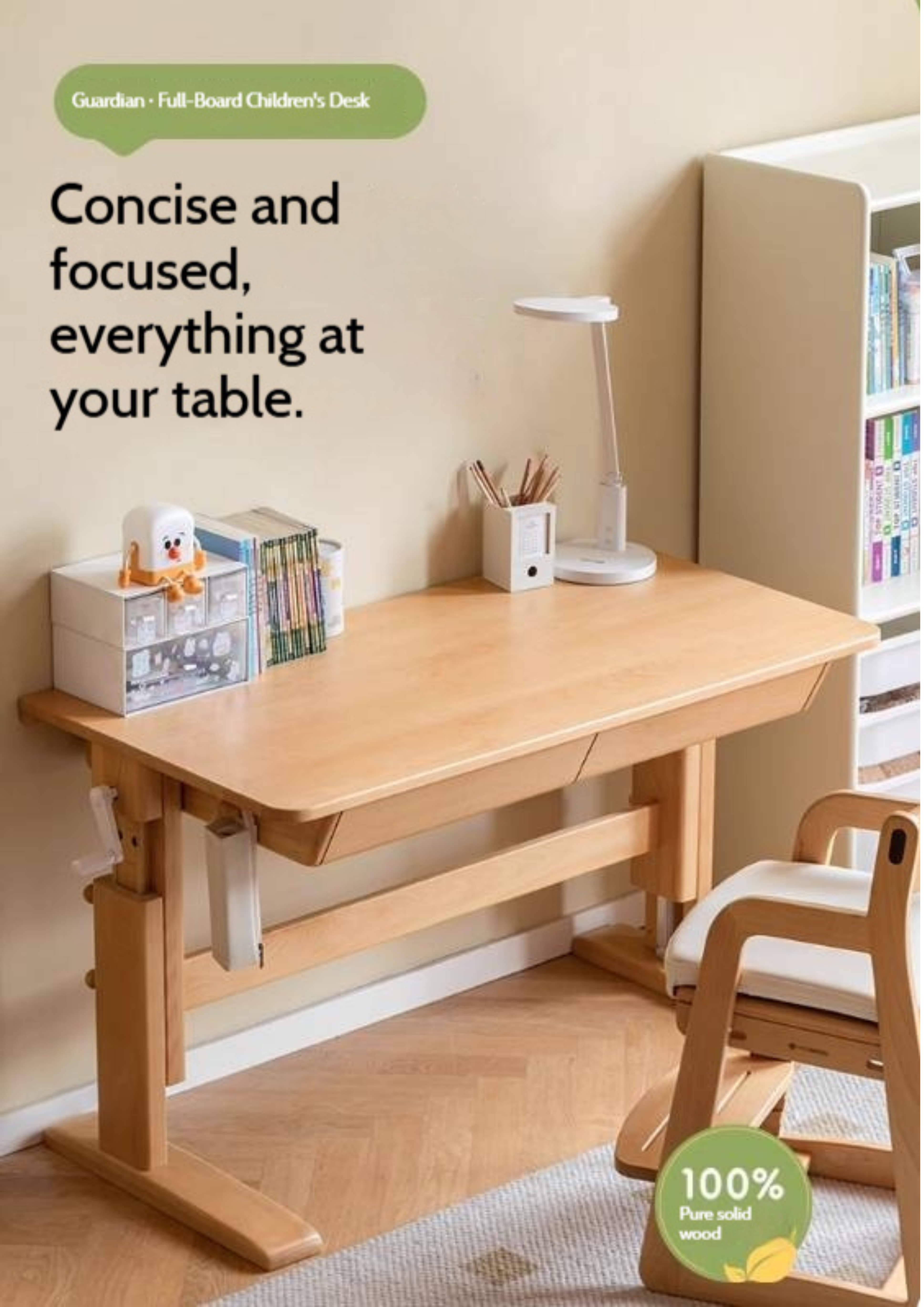 Beech Solid Wood Children's Hand-cranked Height Desk