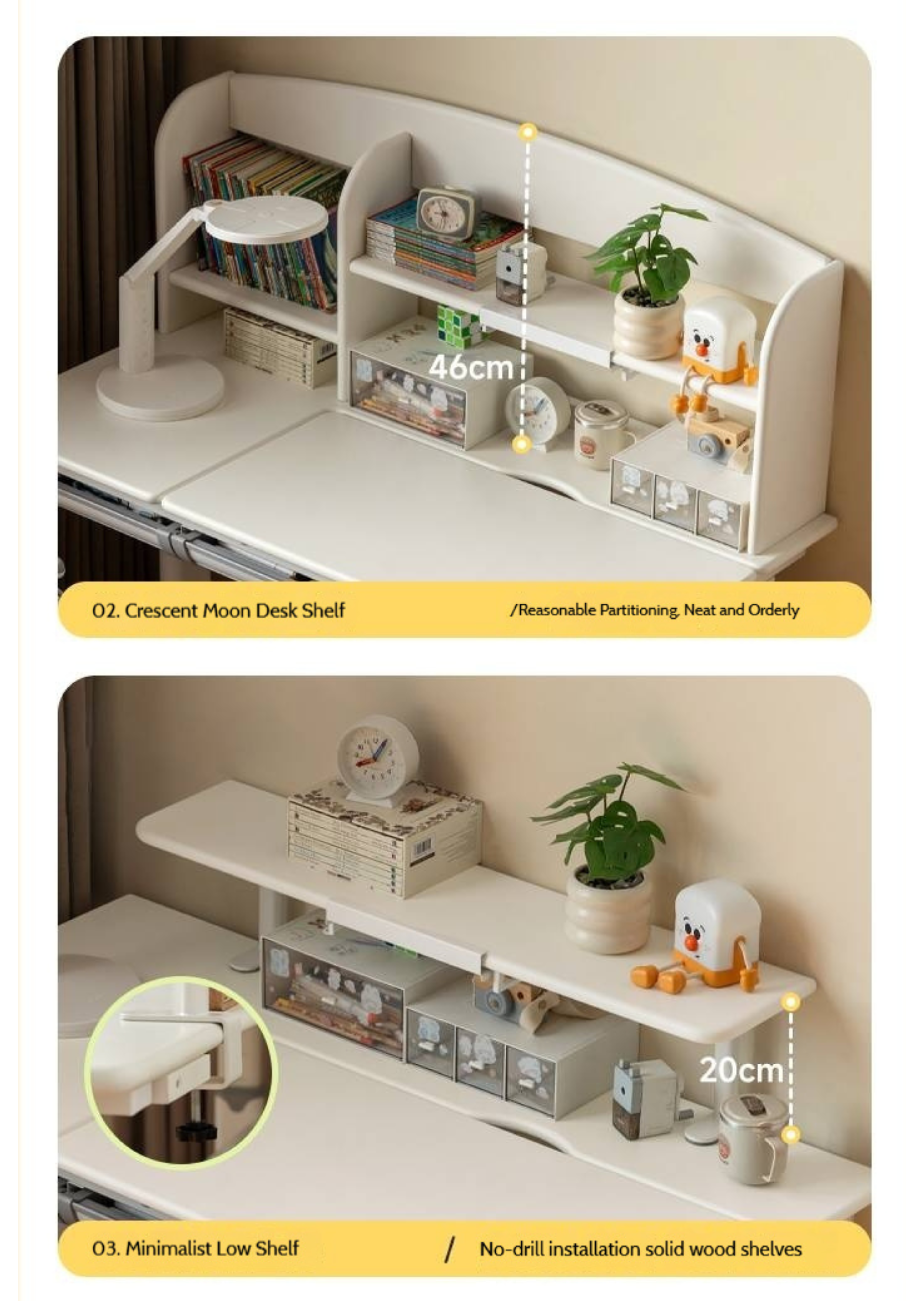 Solid Rubberwood Cream Style Children's Learning Desk