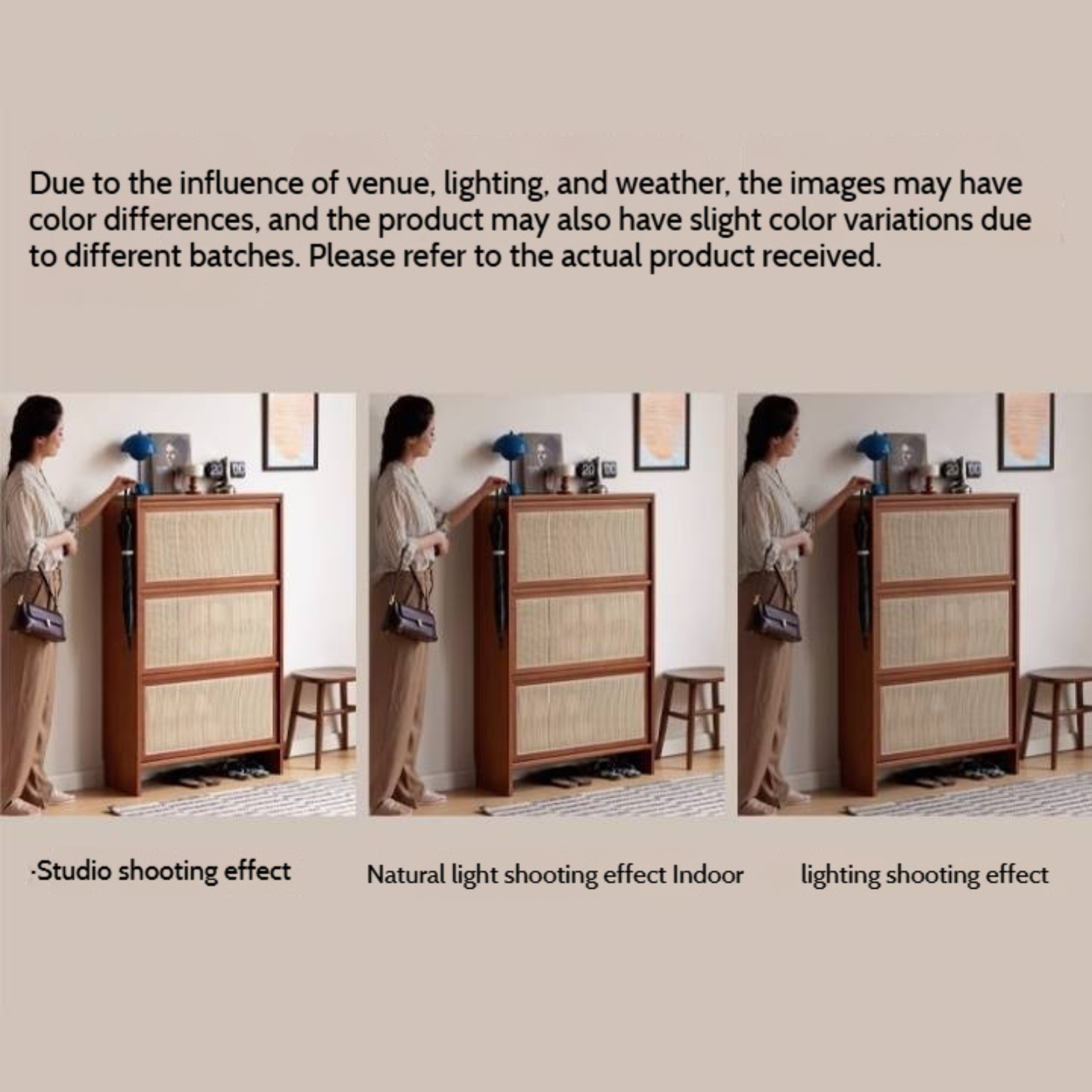 Tulipwood Solid Wood Rattan Shoe Cabinet Antique Style