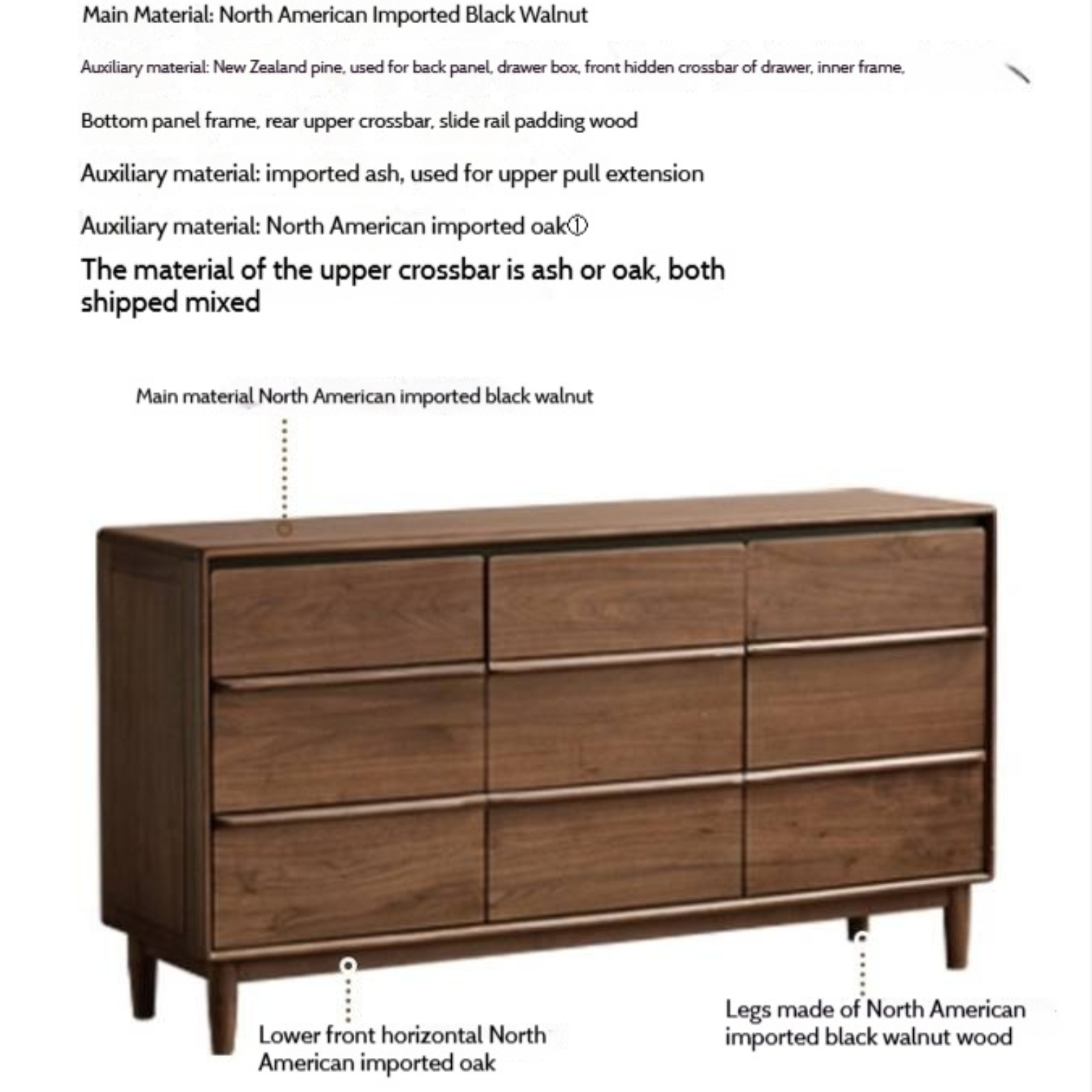 Black Walnut Solid Wood Cabinet Italian Light Luxury Chest of Drawers