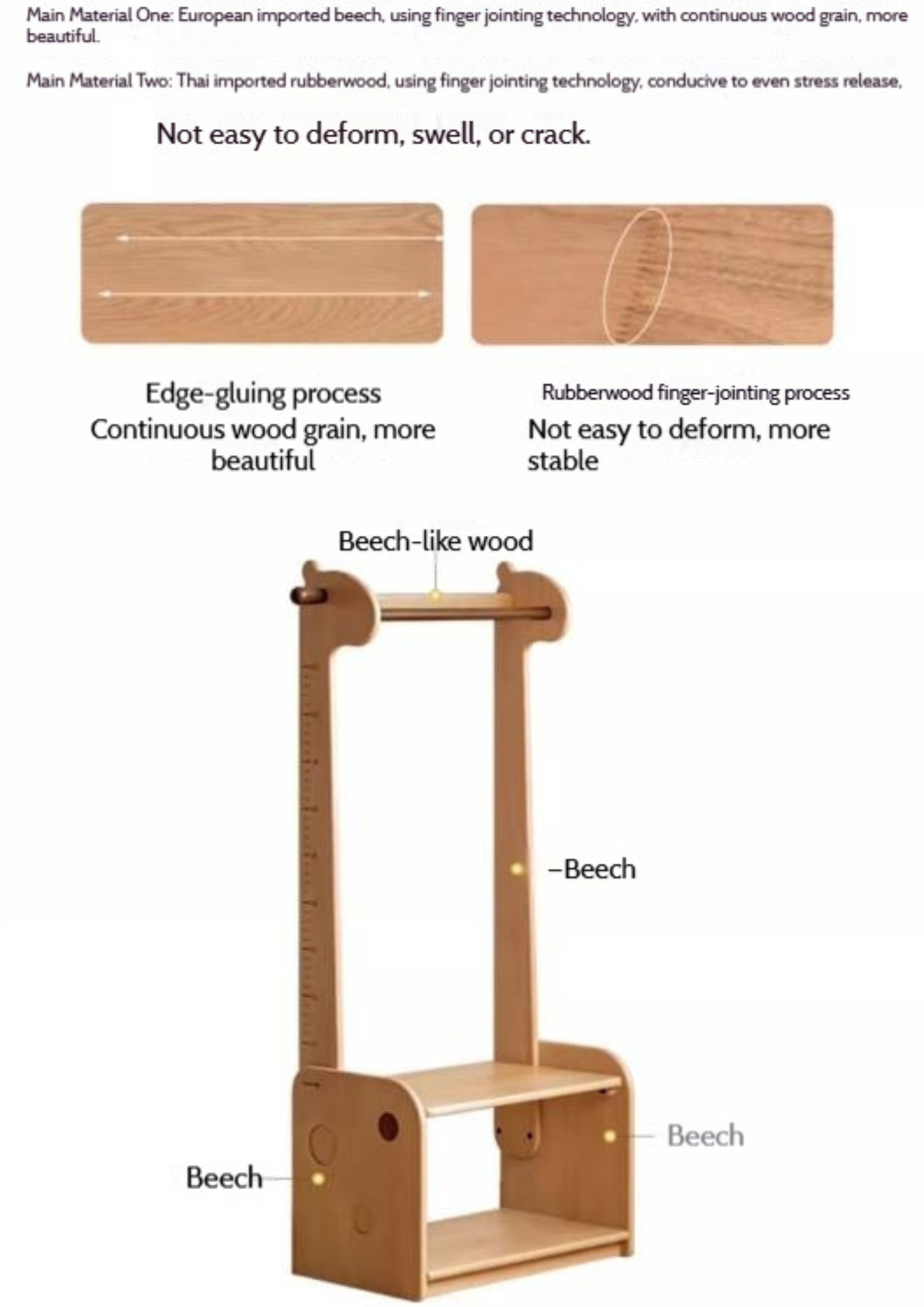 Beech, Solid Rubberwood Children's Clothing Rack