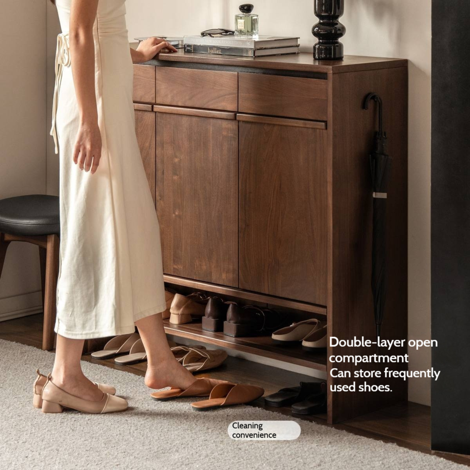 Black Walnut, Oak Solid Wood Italian Light Luxury Shoe Cabinet