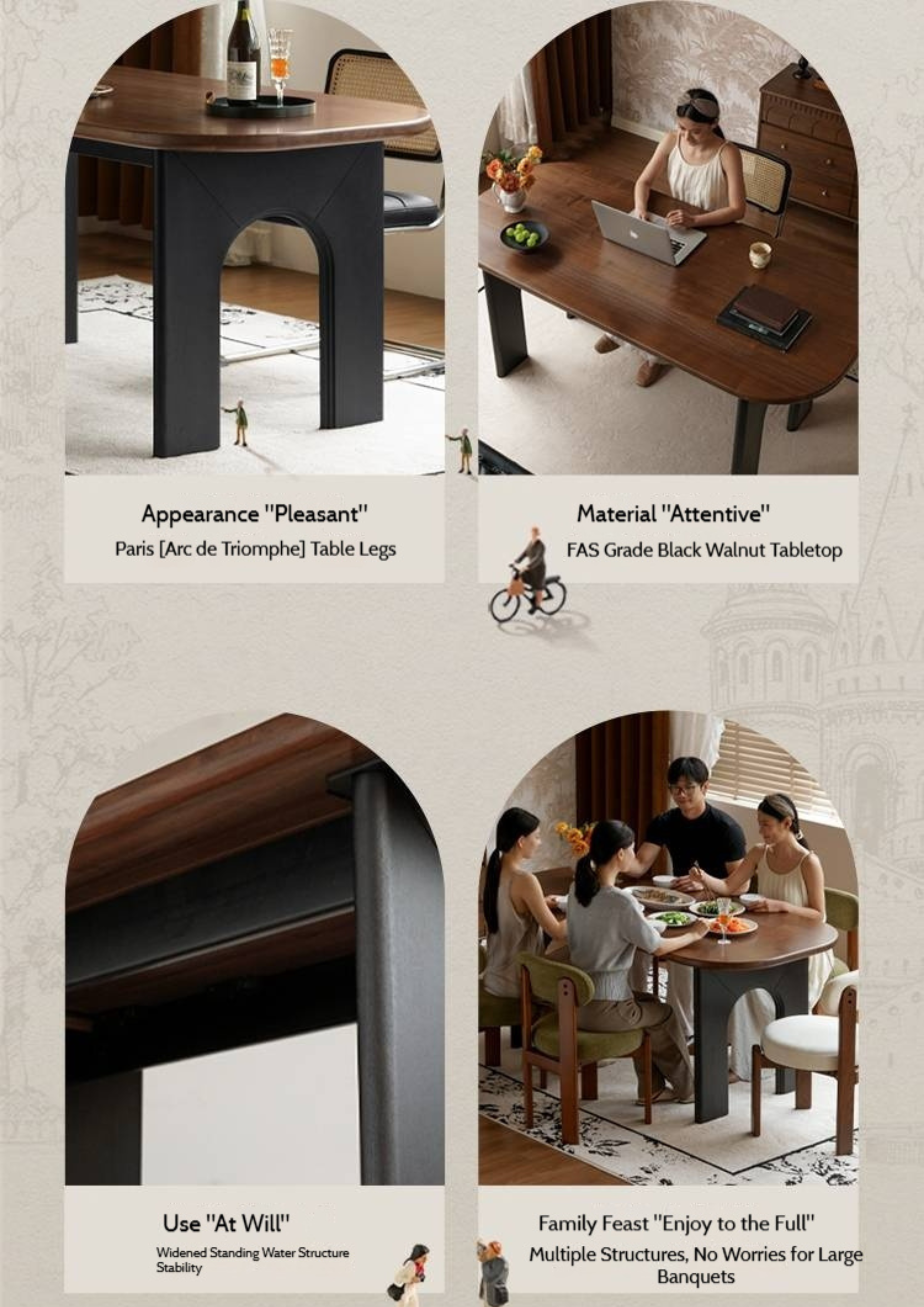 Black Walnut Solid Wood French Retro Style Dining Table