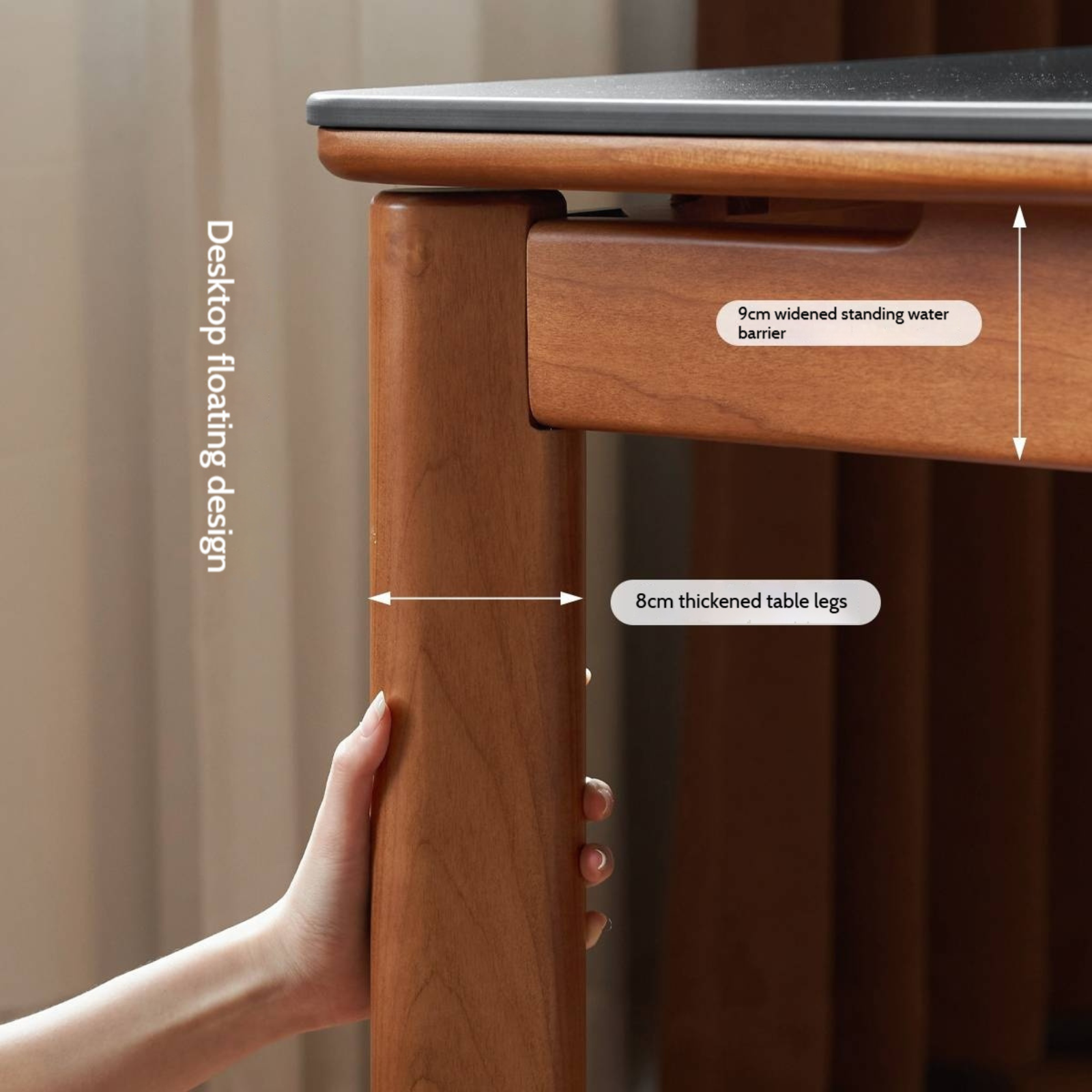 Tulipwood Solid Wood Vintage Style Restaurant Stone Slab Dining Table