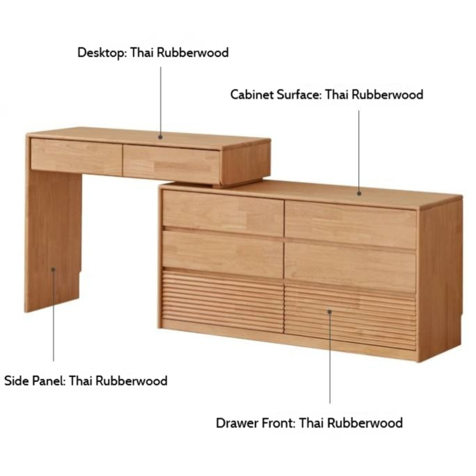 Solid Rubberwood Telescopic Makeup Desk
