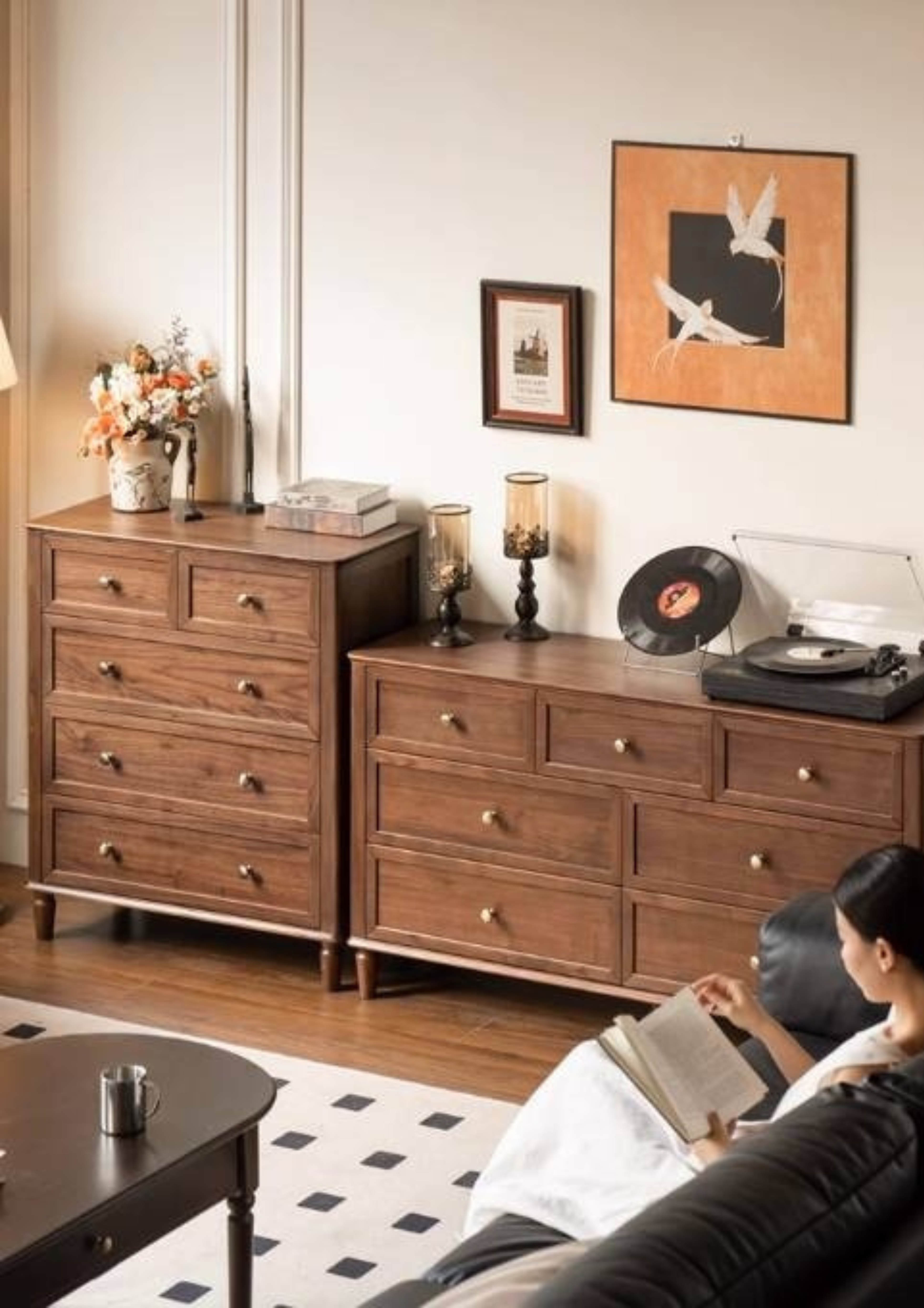 Black Walnut Solid Wood American Retro Chest of Drawers
