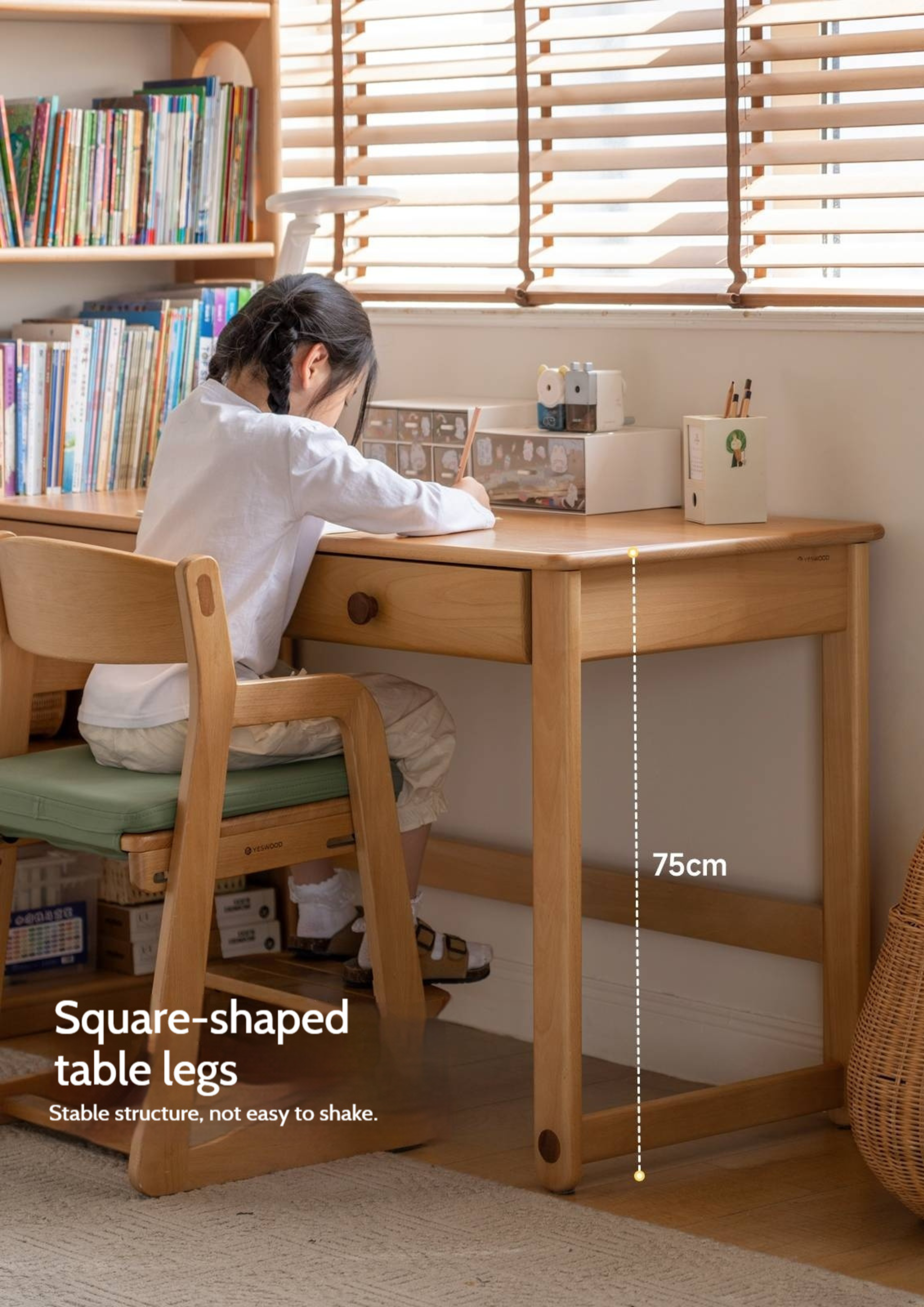 Beech Solid Wood Children's Desk and Bookshelf