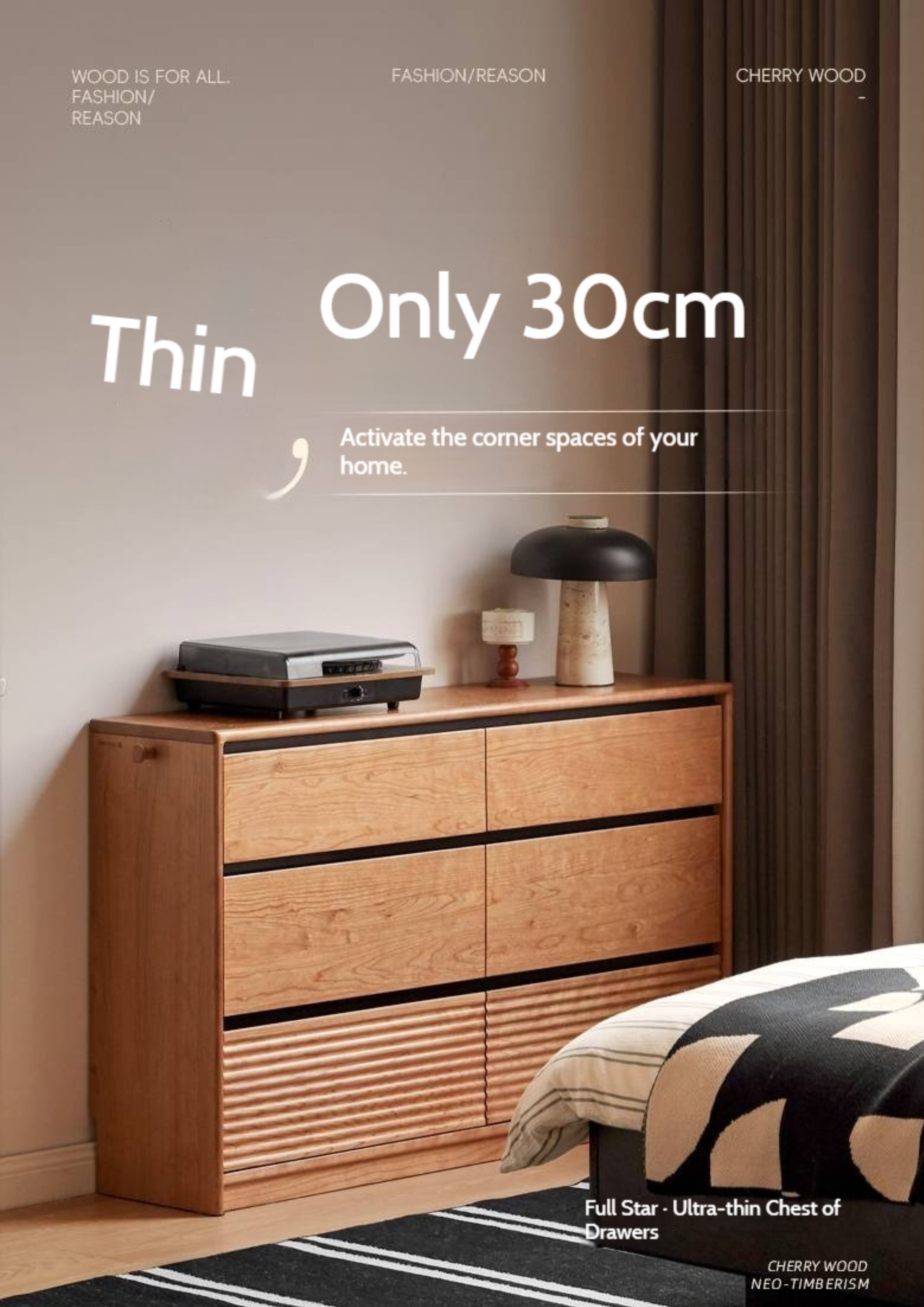 Cherry Solid Wood Retro Six-Drawer Chest