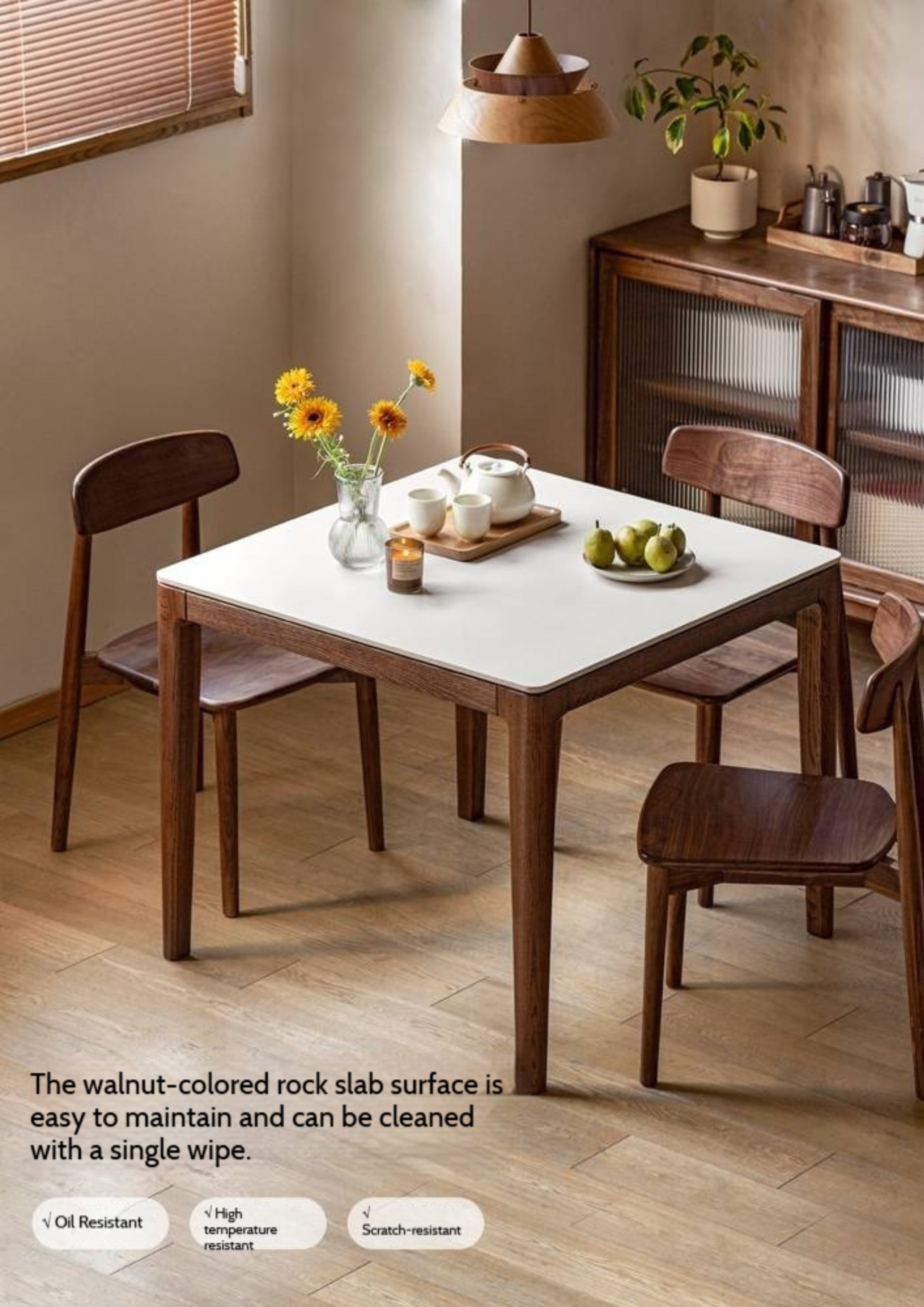 Black Walnut, Oak Solid Wood Modern Rock Board Dining Table