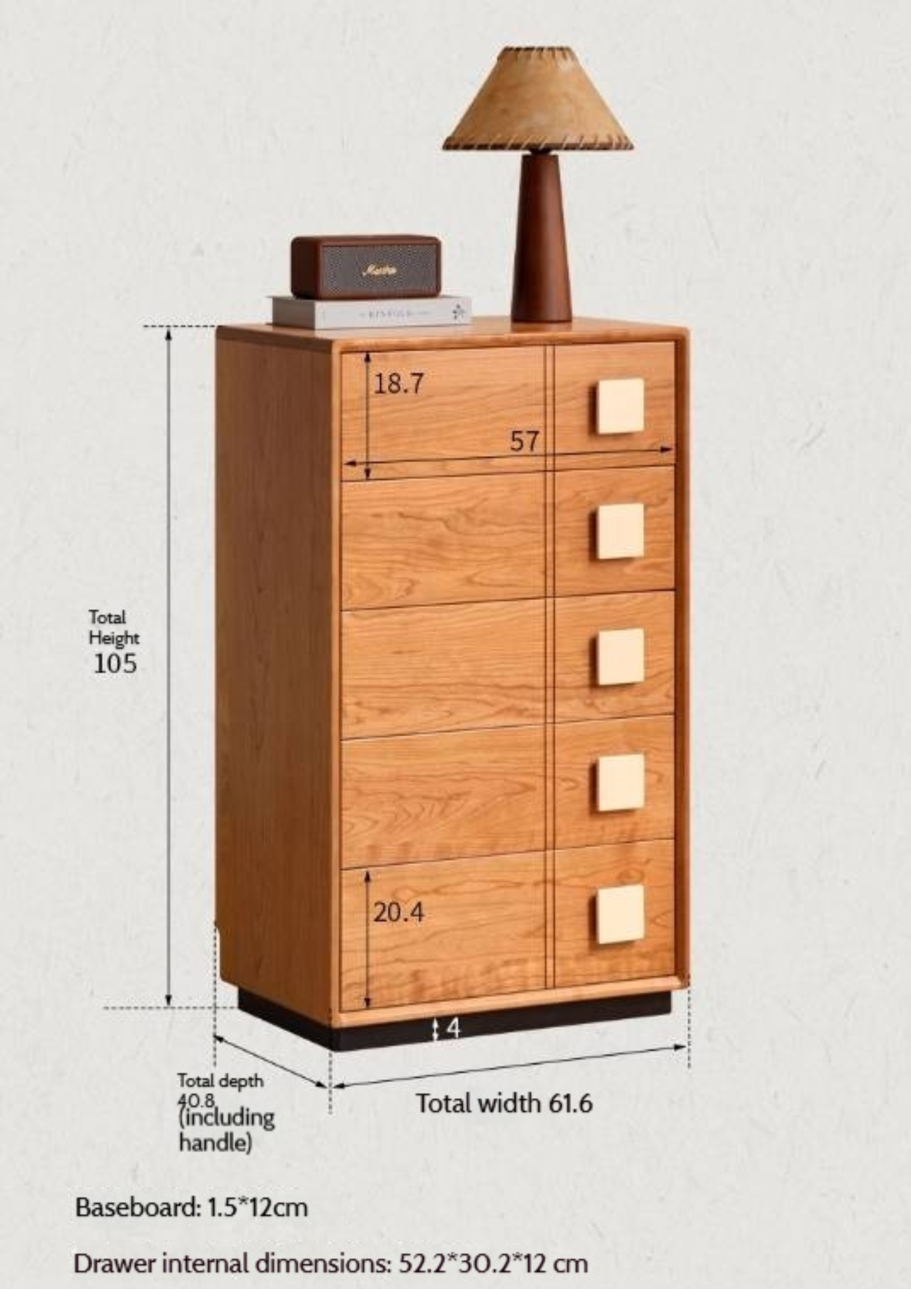 Cherry Solid Wood Retro Five-Drawer Chest