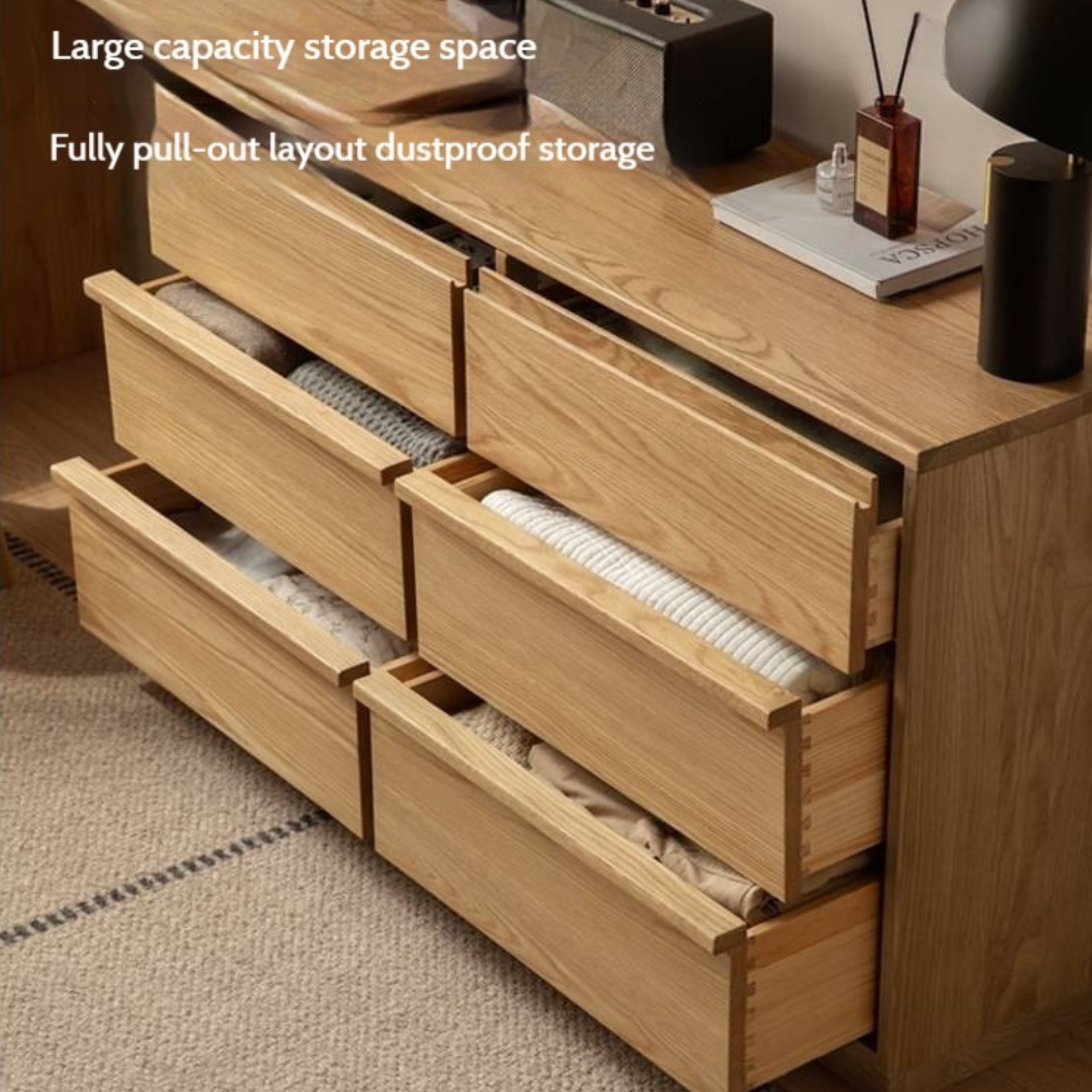 Oak Solid Wood Rotating Skeleton Dressing Table