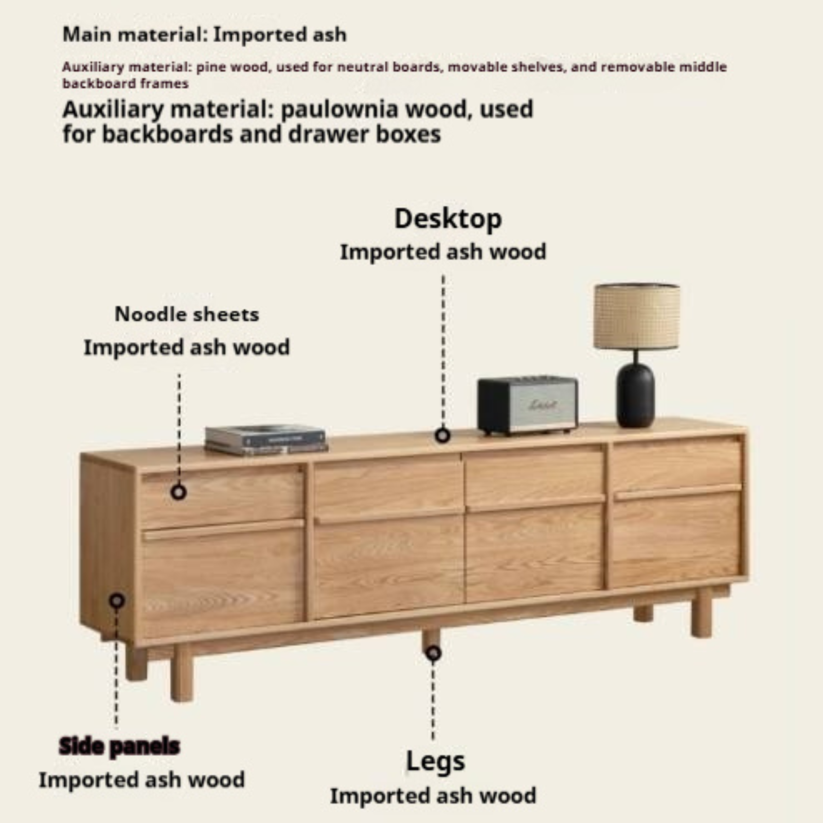 Ash Solid Wood Wabi-Sabi Style TV Cabinet