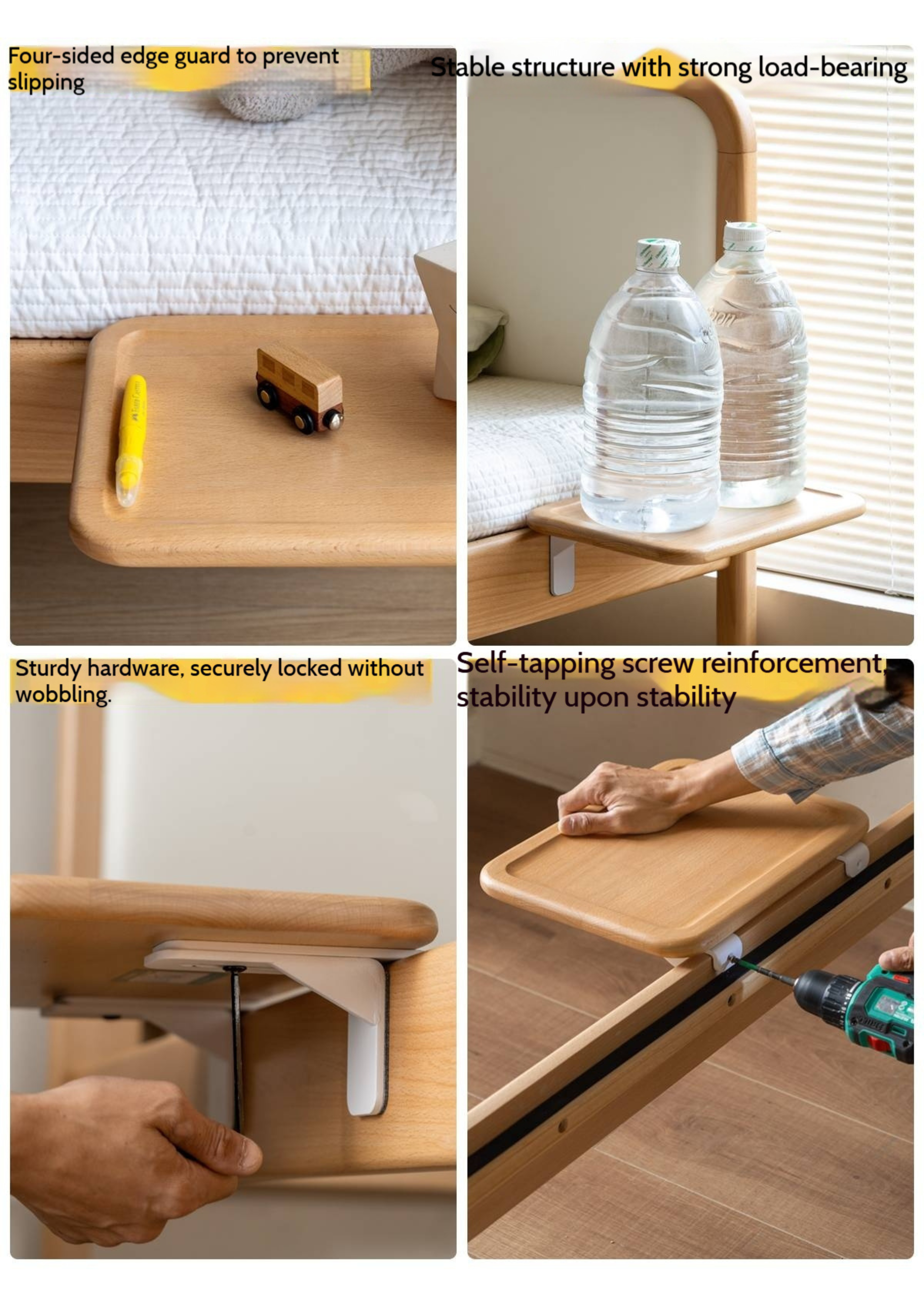 Beech Solid Wood Children's Floating Storage Bedside Shelf