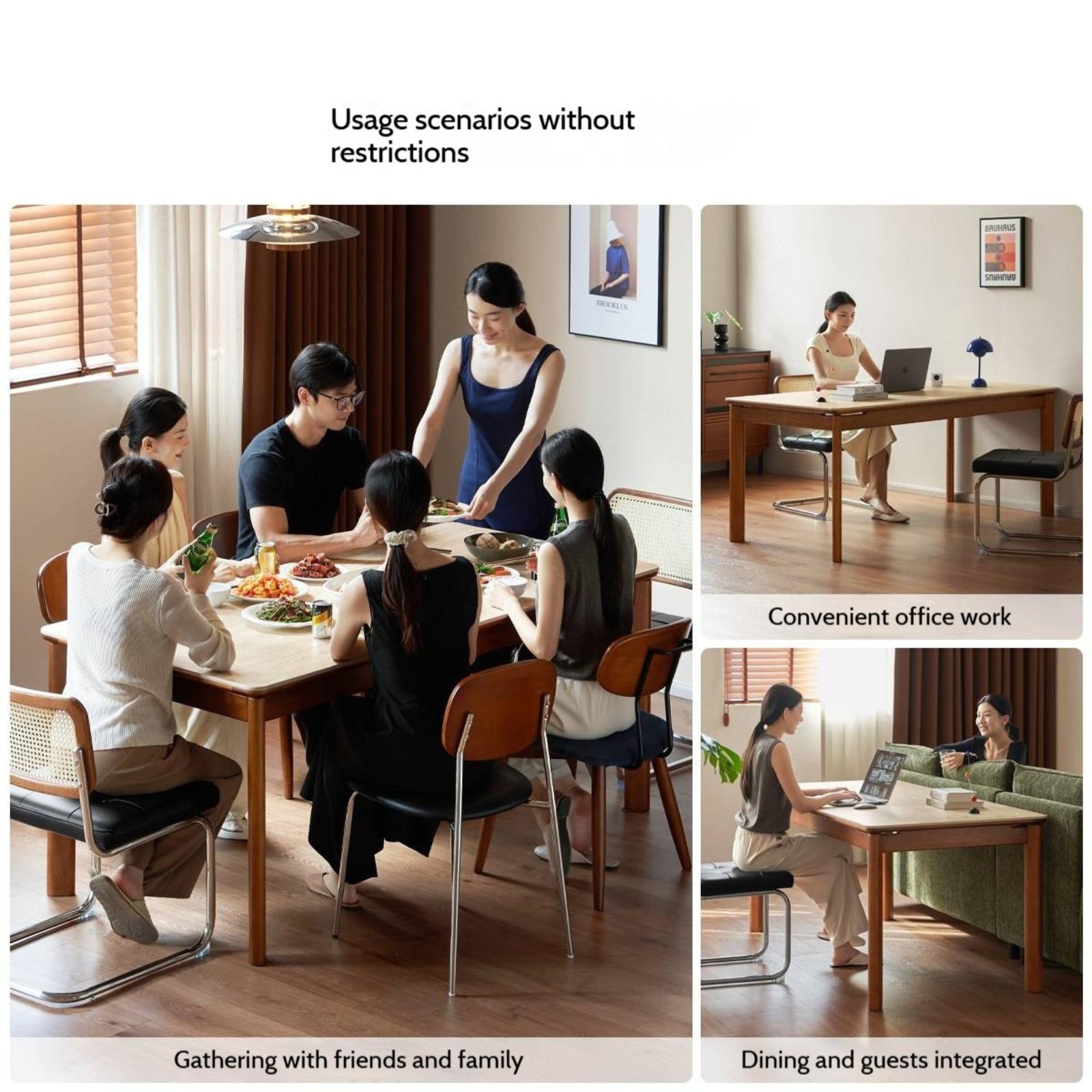 Tulipwood Solid Wood Vintage Style Restaurant Stone Slab Dining Table