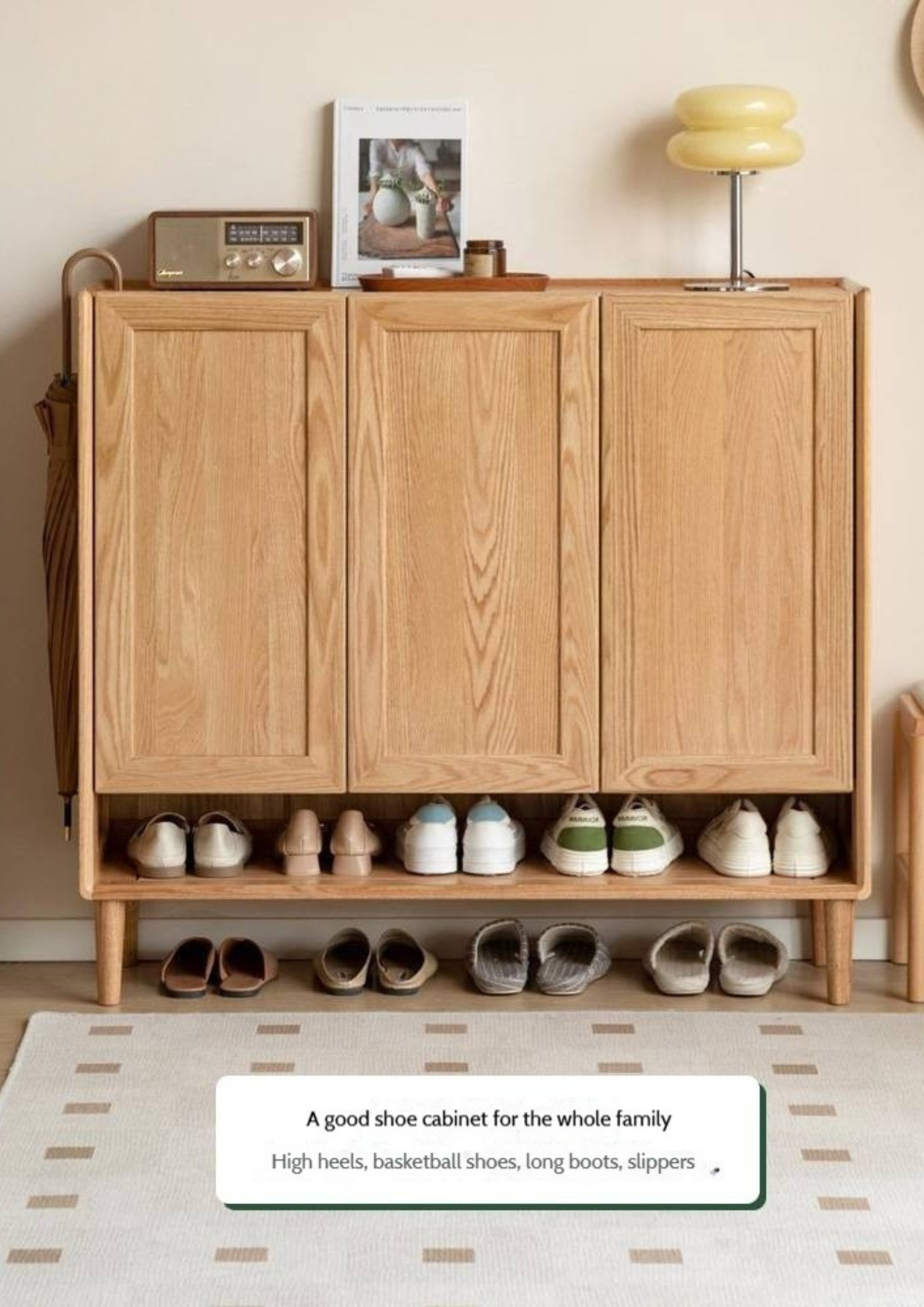 Oak, Solid Rubber Wood Shoe Cabinet