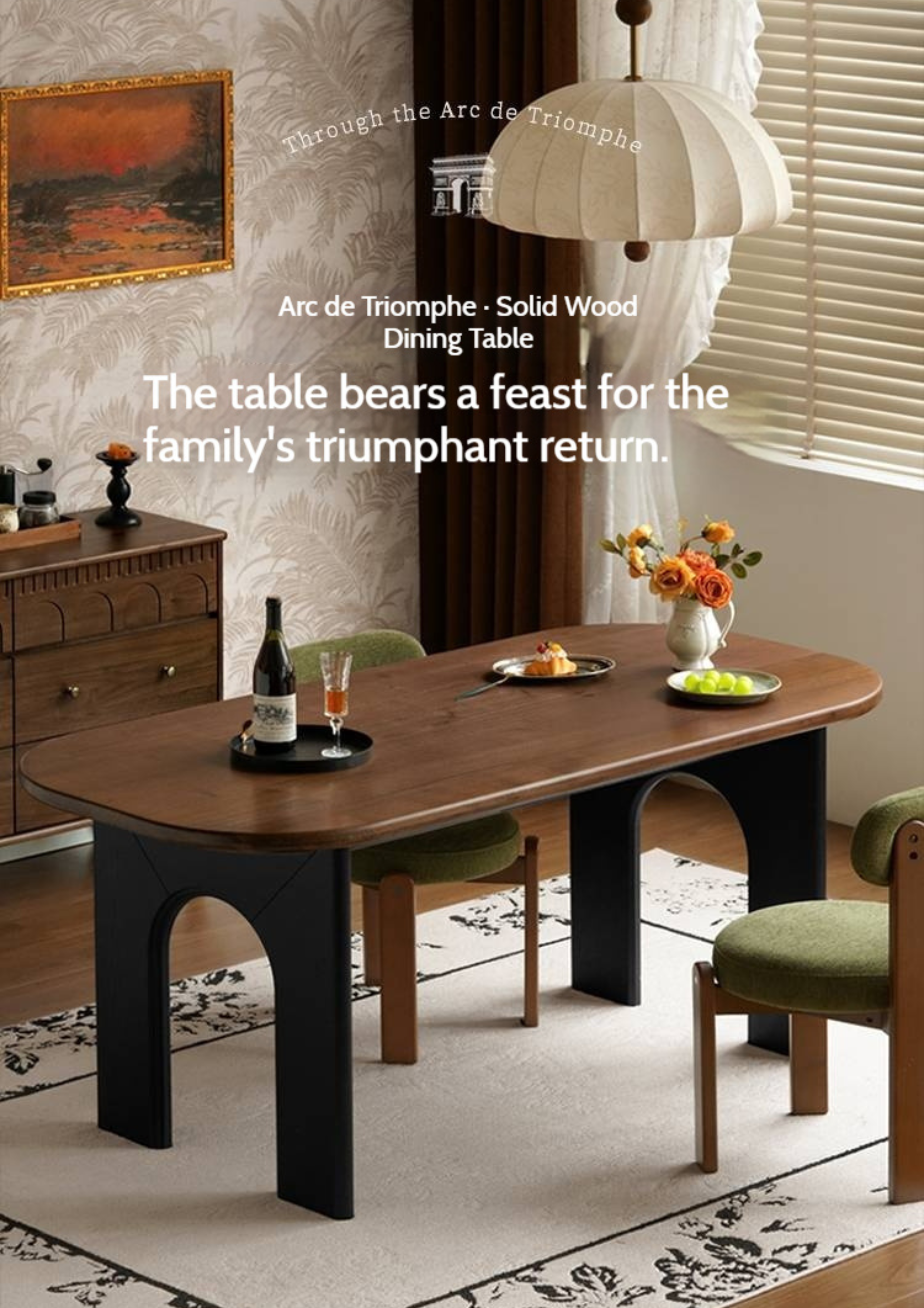 Black Walnut Solid Wood French Retro Style Dining Table