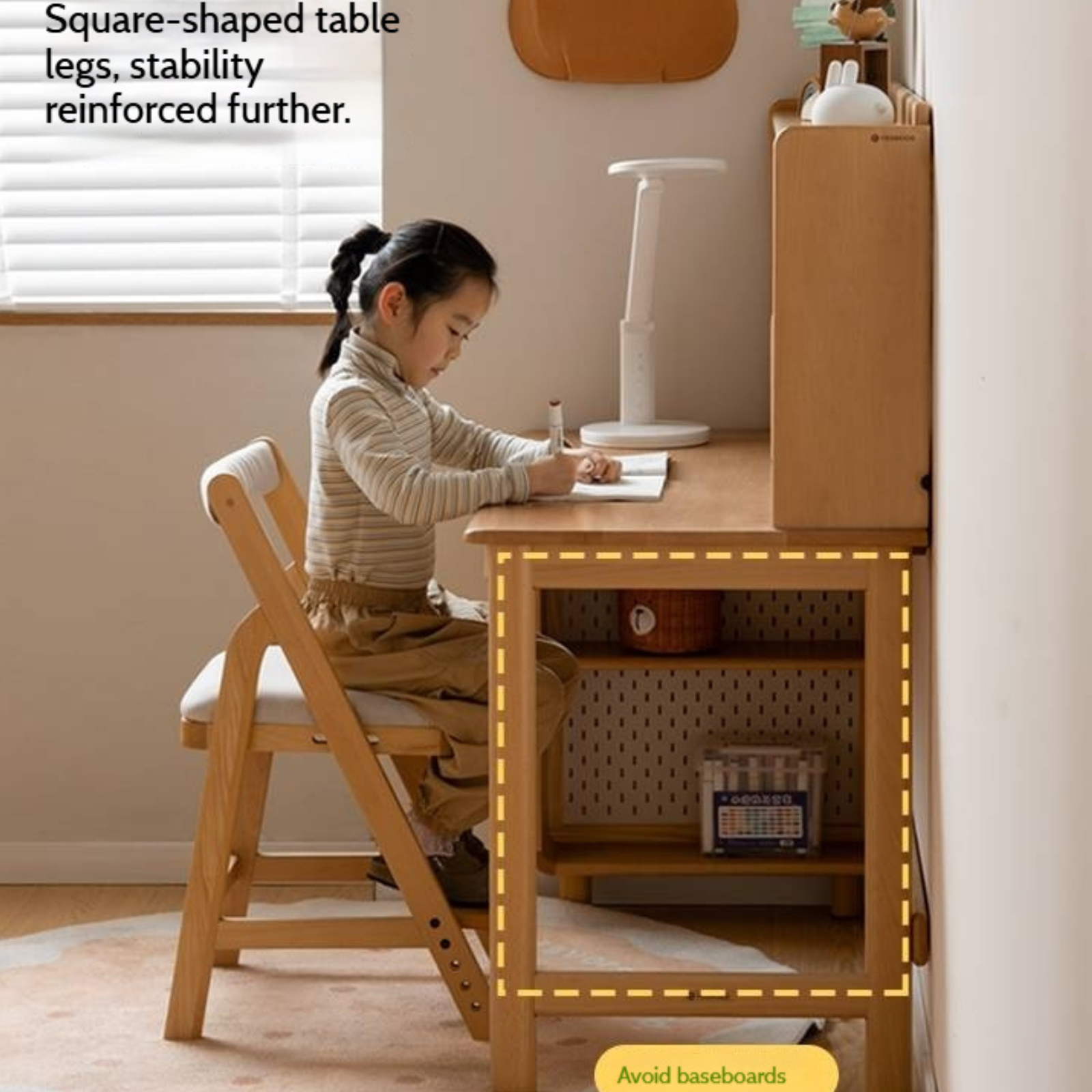 Beech Solid Wood Children's Learning Desk Bookshelf Integrated