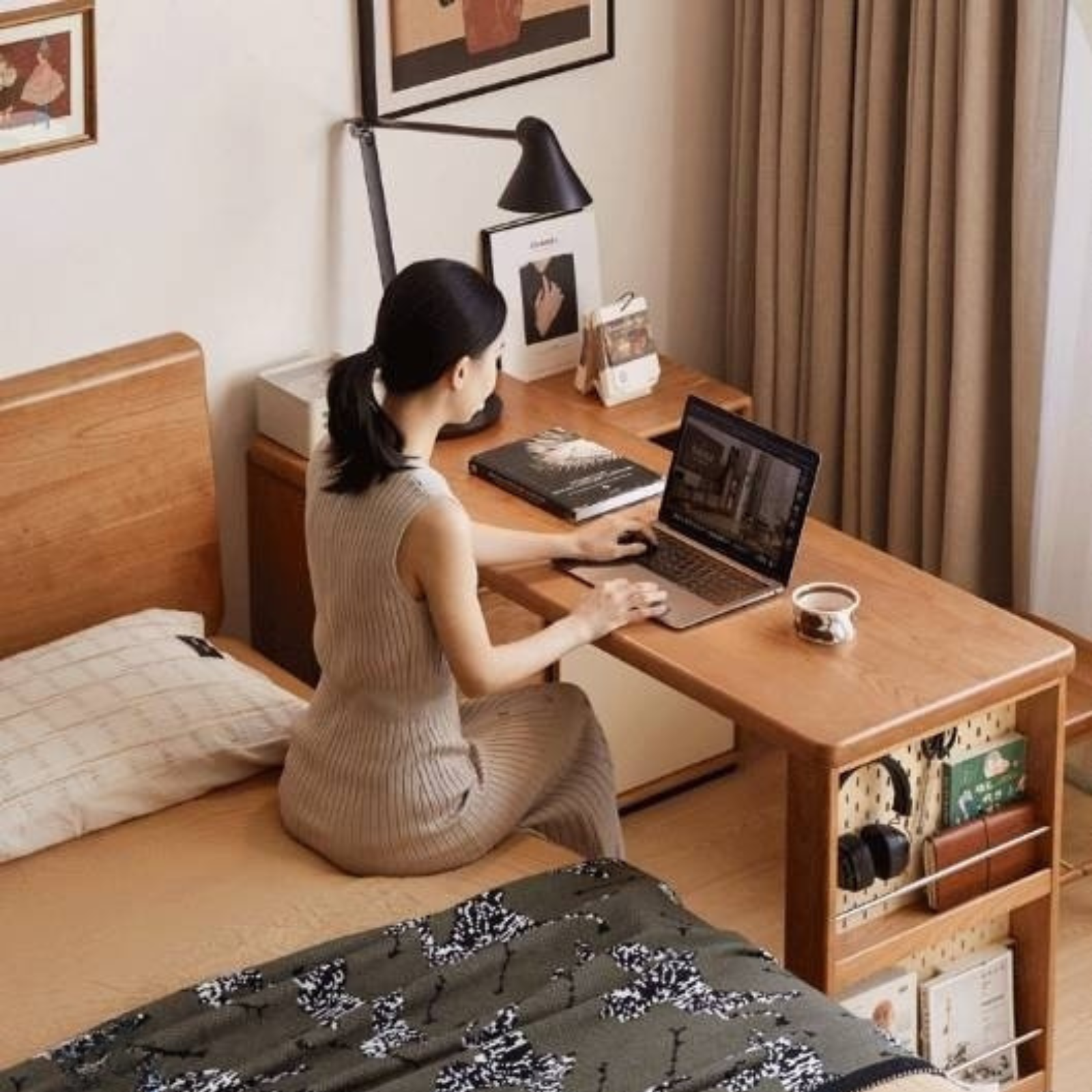 Cherry Solid Wood Vintage Style Office Desk