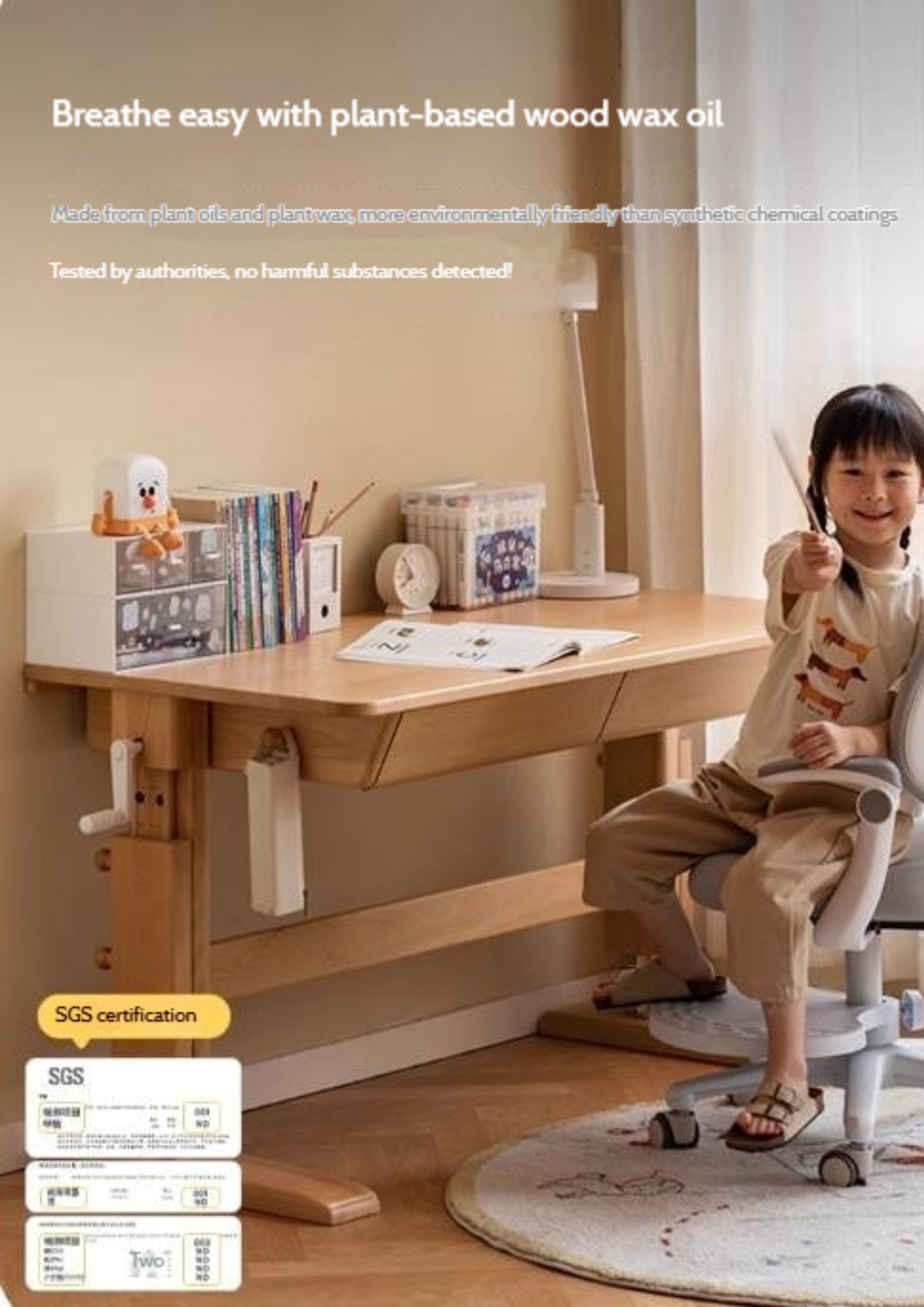 Beech Solid Wood Children's Hand-cranked Height Desk