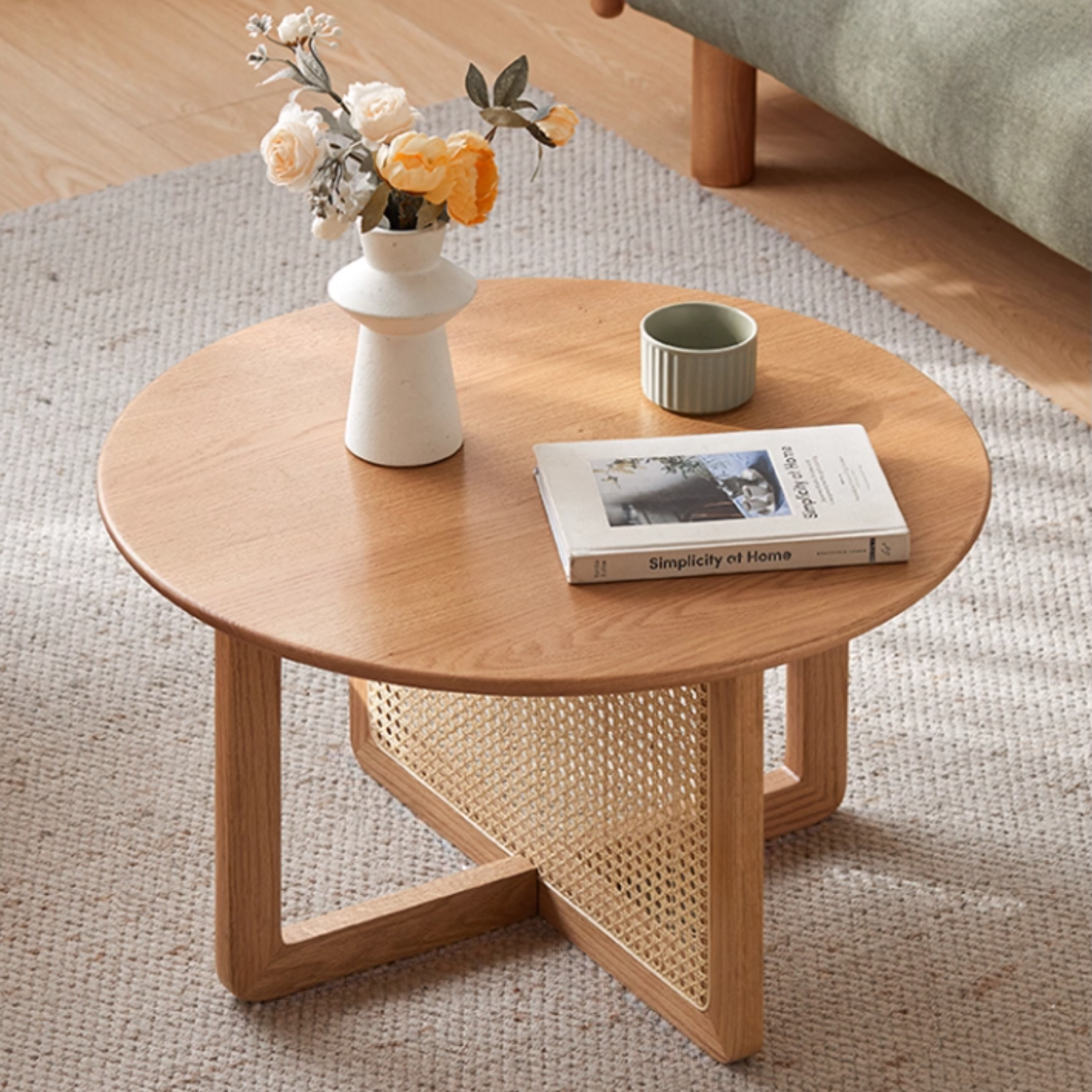 Oak Solid Wood Modern Rattan Coffee Table