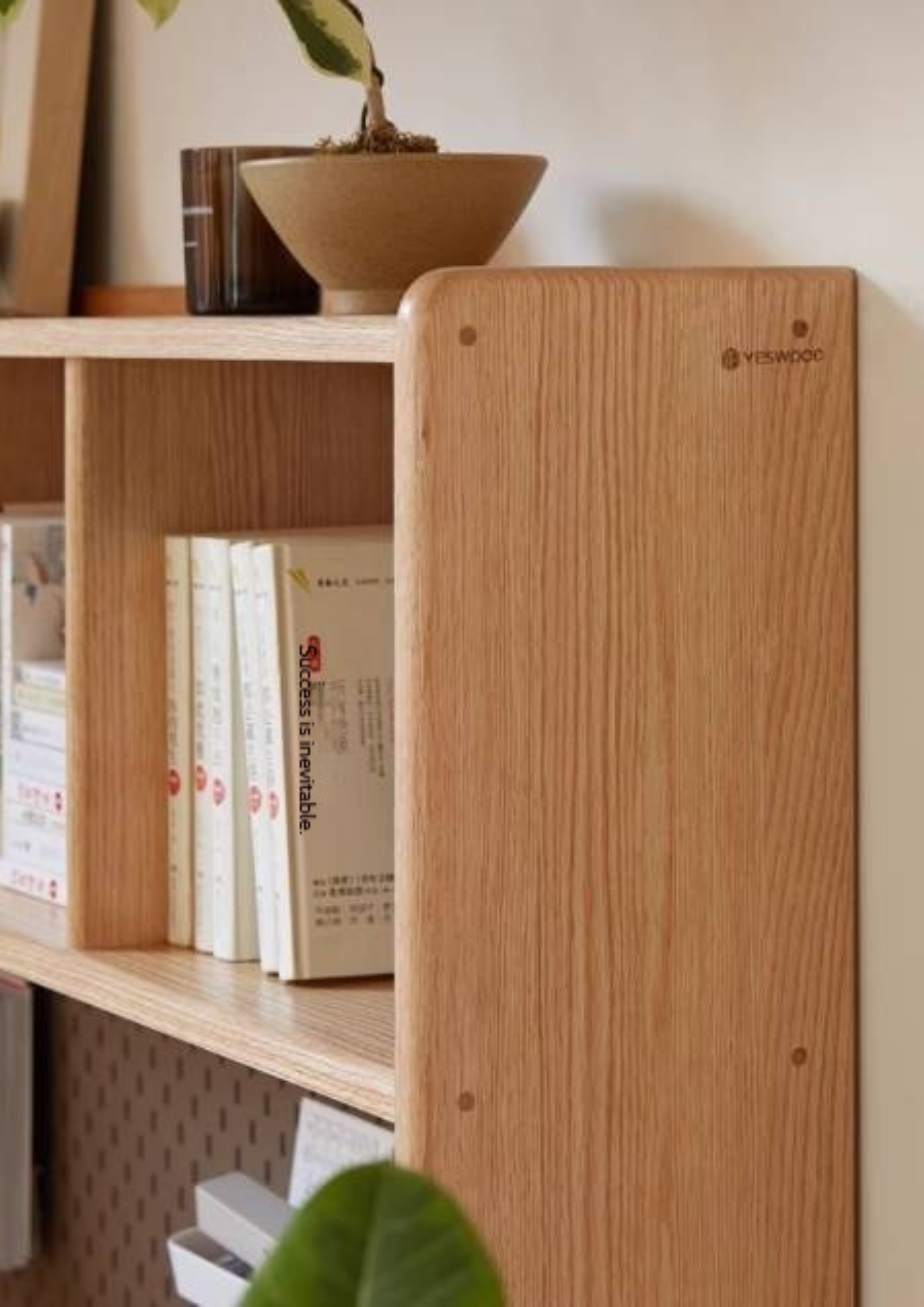 Oak Solid Wood Office Desk and Bookshelf Integrated