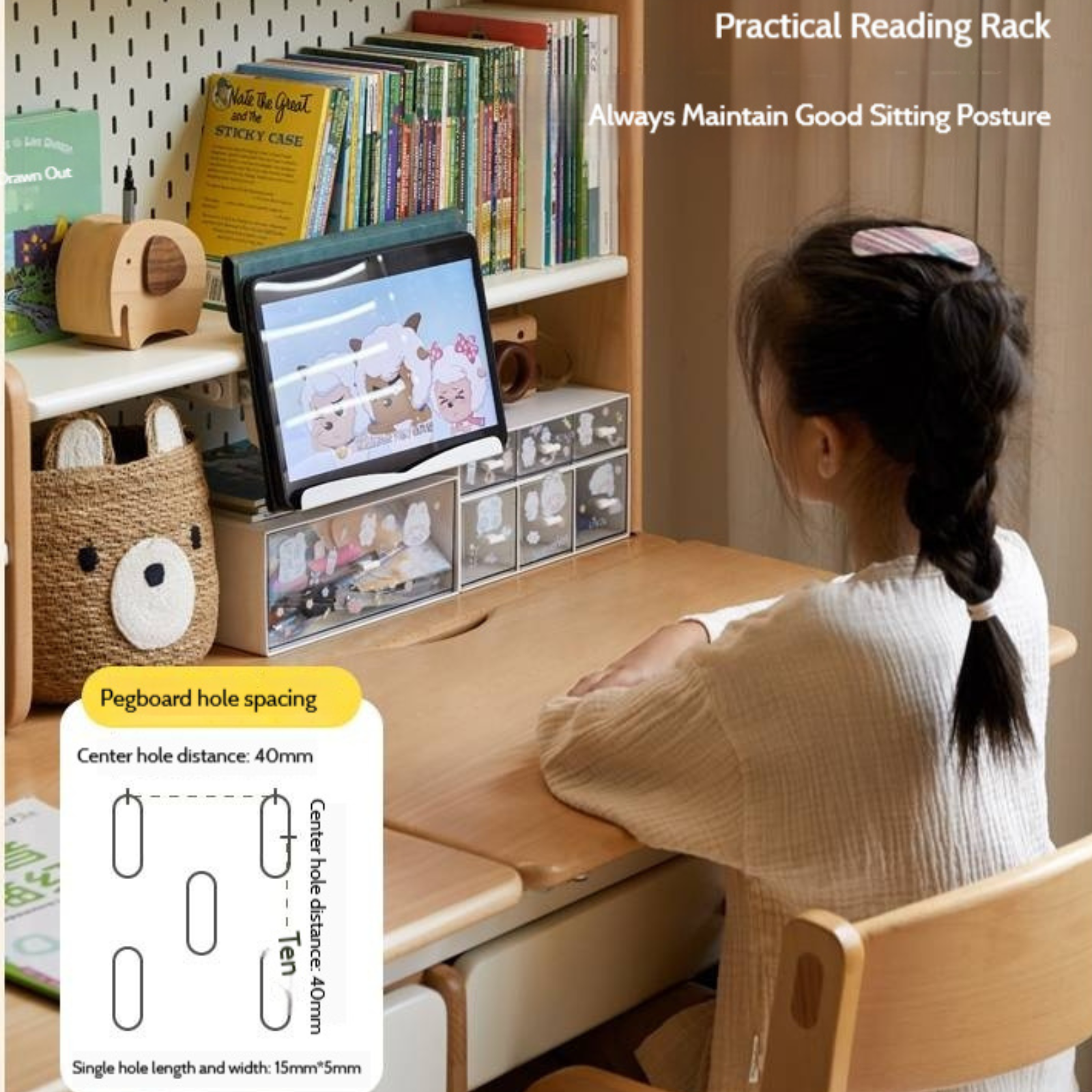Beech Solid Wood Height Adjustable Children's Learning Desk with Eye-Protection Lamp