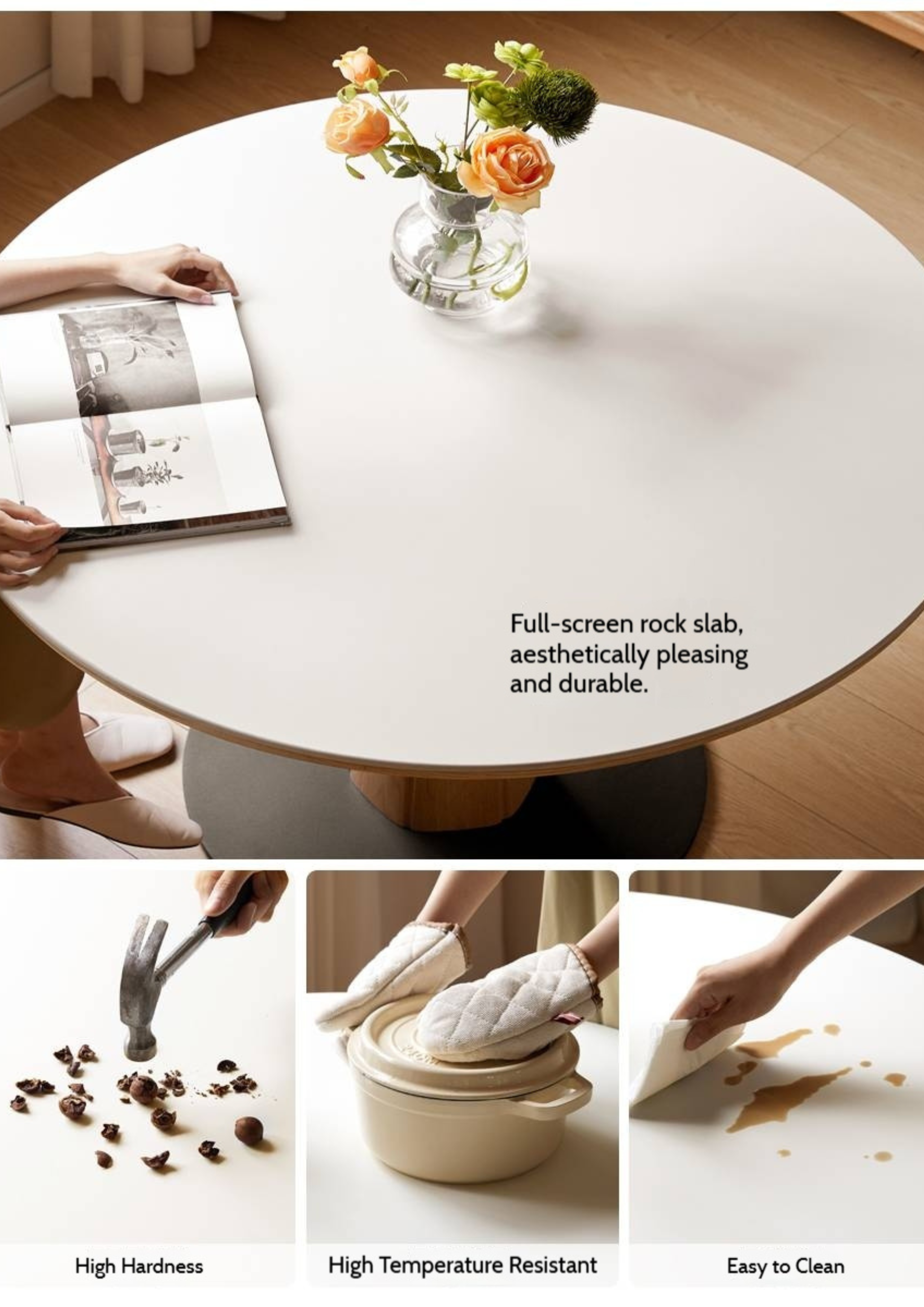 Oak Solid Wood Slab Round Dining Table