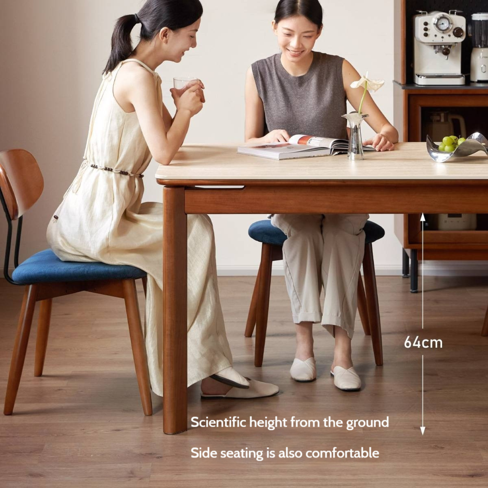 Tulipwood Solid Wood Vintage Style Restaurant Stone Slab Dining Table