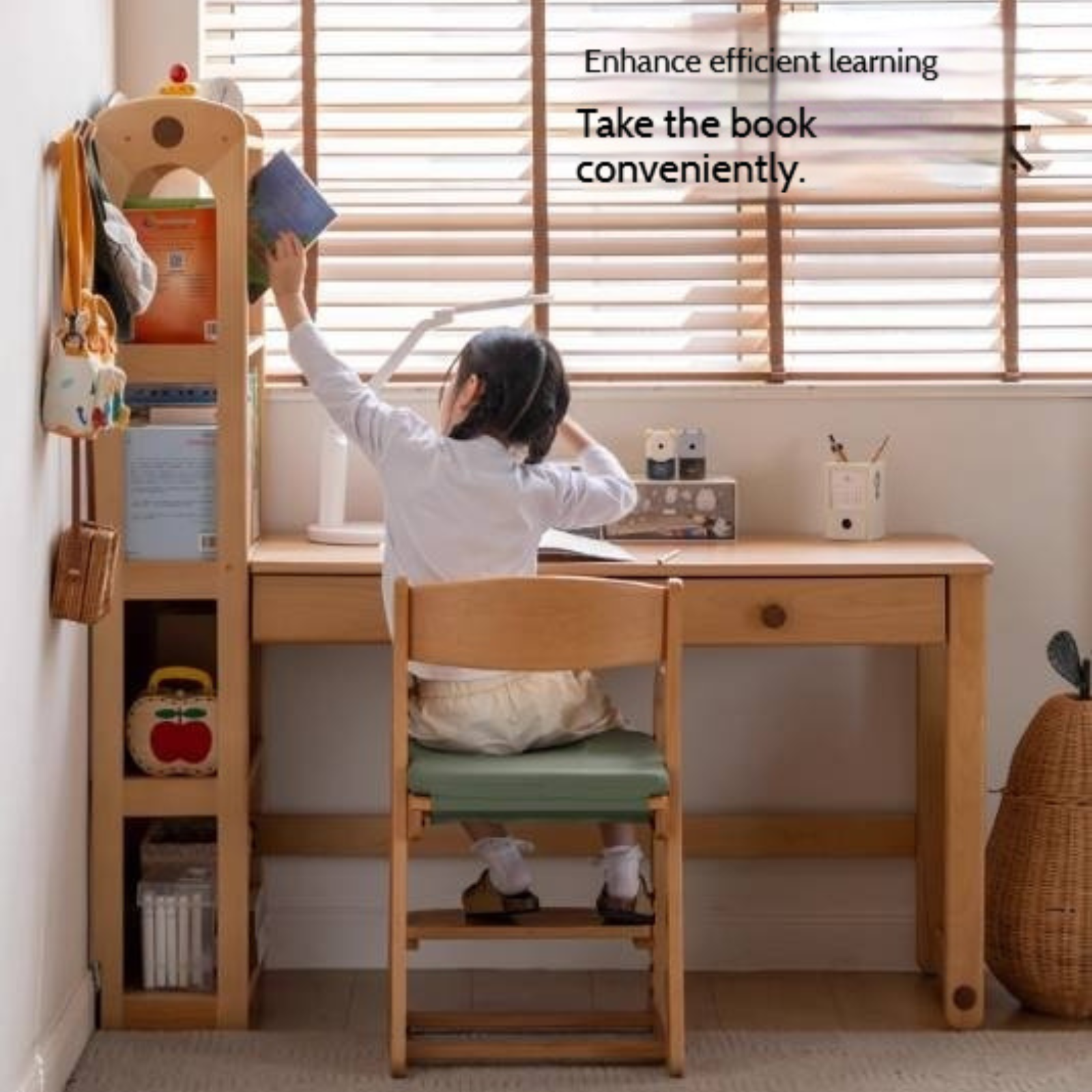 Beech Solid Wood Children's Desk and Bookshelf