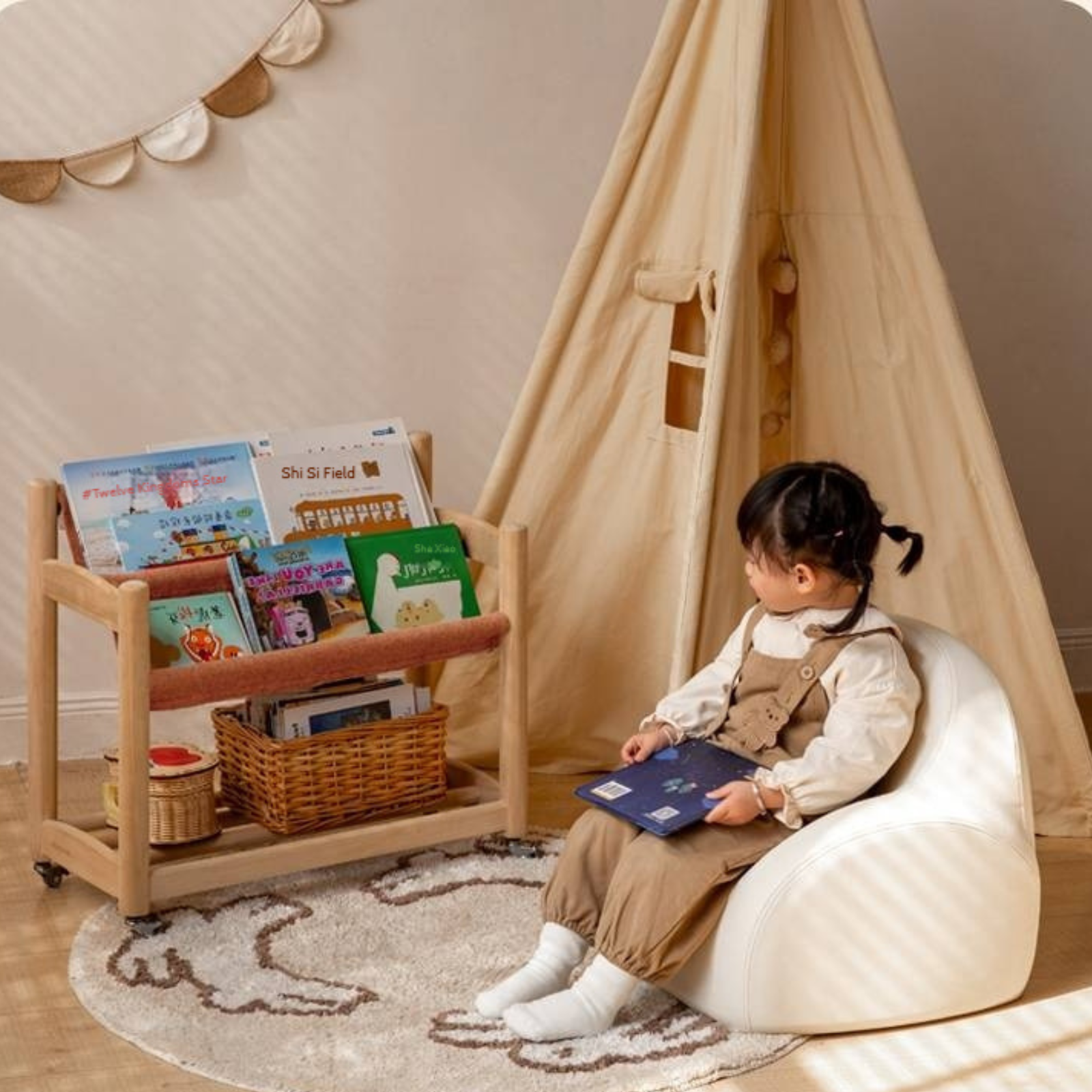 Poplar Solid Wood Movable Children's Bookshelf