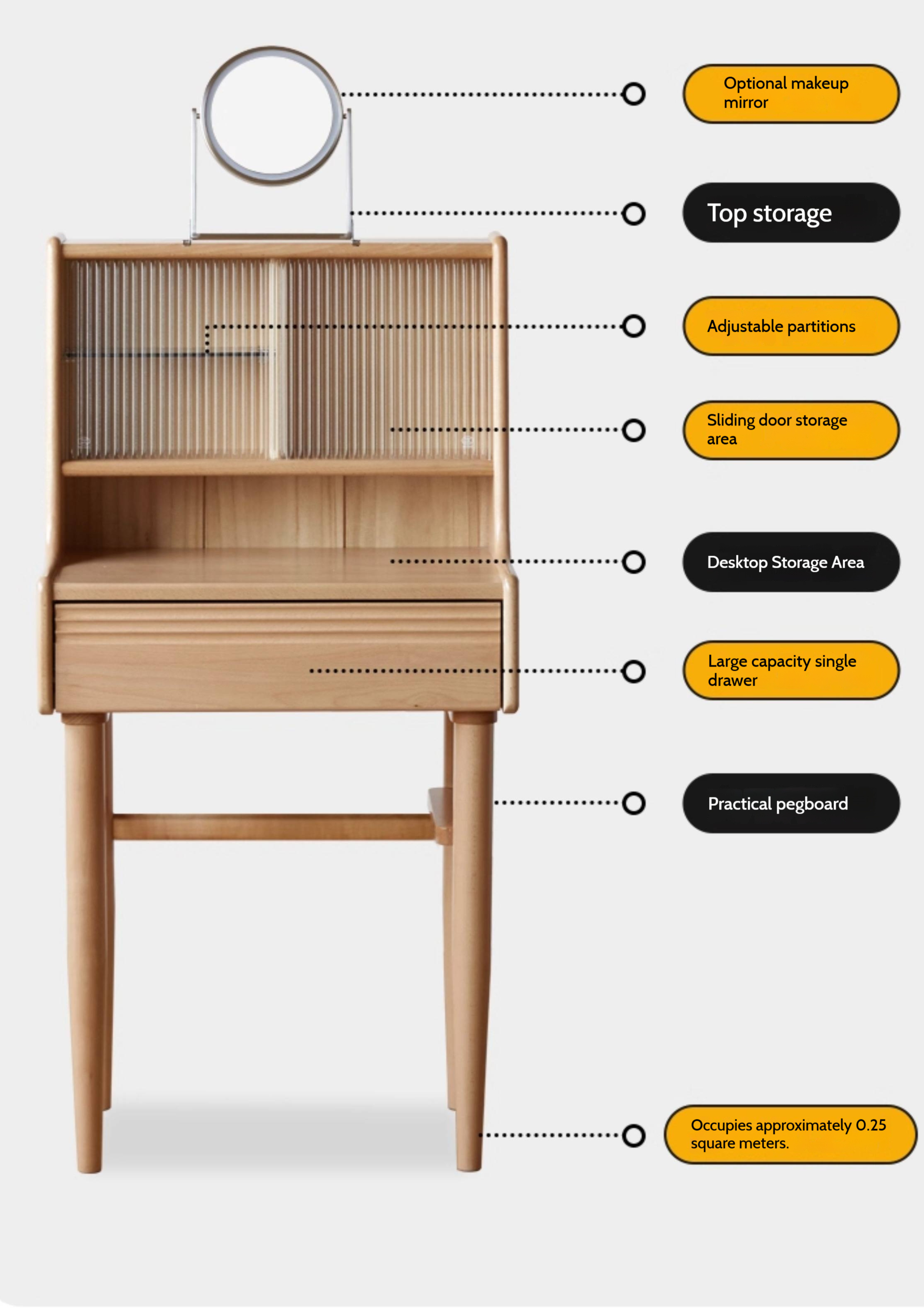 Beech Solid Wood Multifunctional Dressing Table Makeup