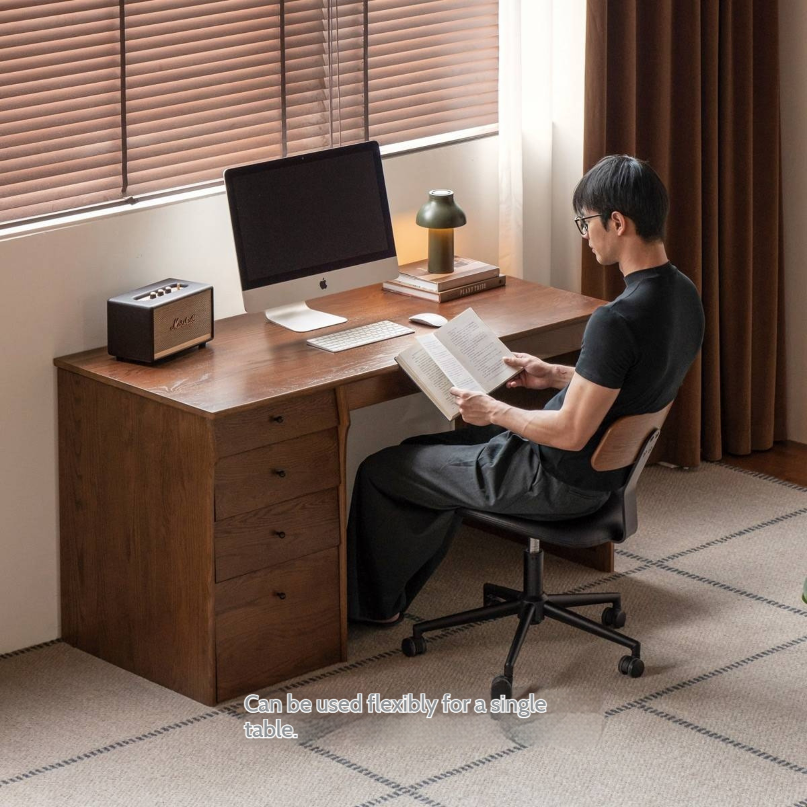 Oak Solid Wood Computer Desk With Shelf