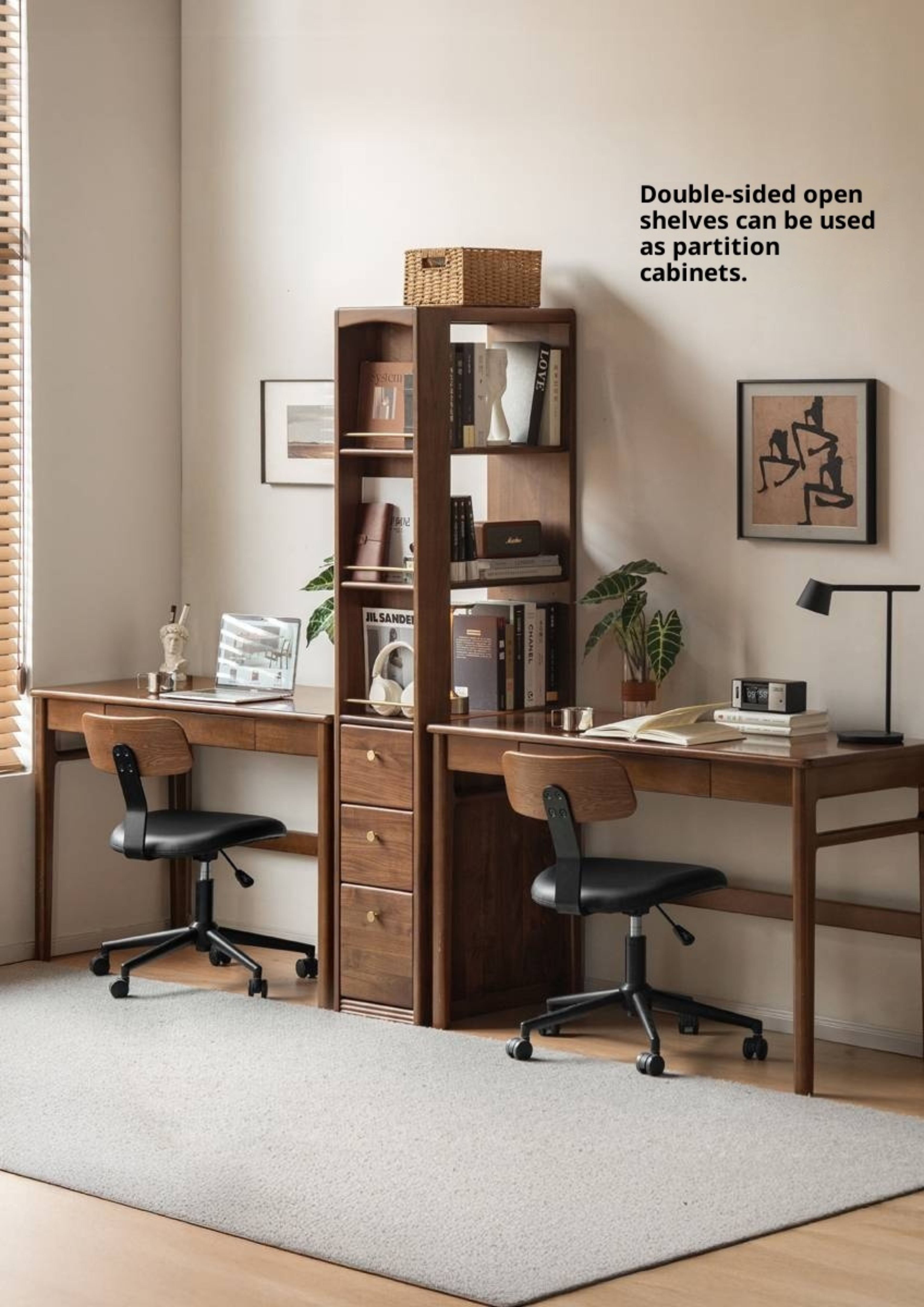 Black Walnut, Oak Solid Wood Narrow Bookcase