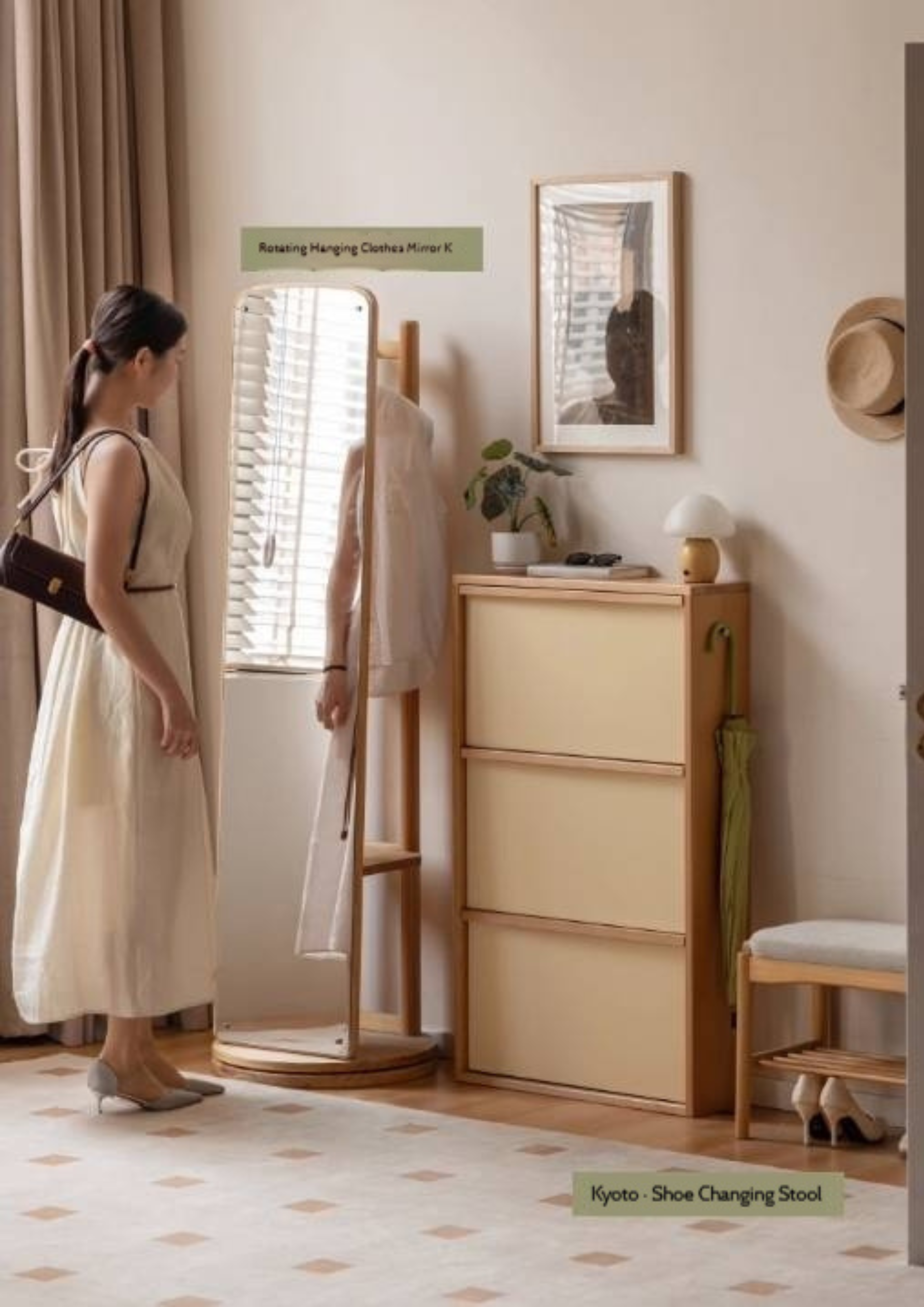 Beech Solid Wood Shoe Cabinet Hallway Cabinet