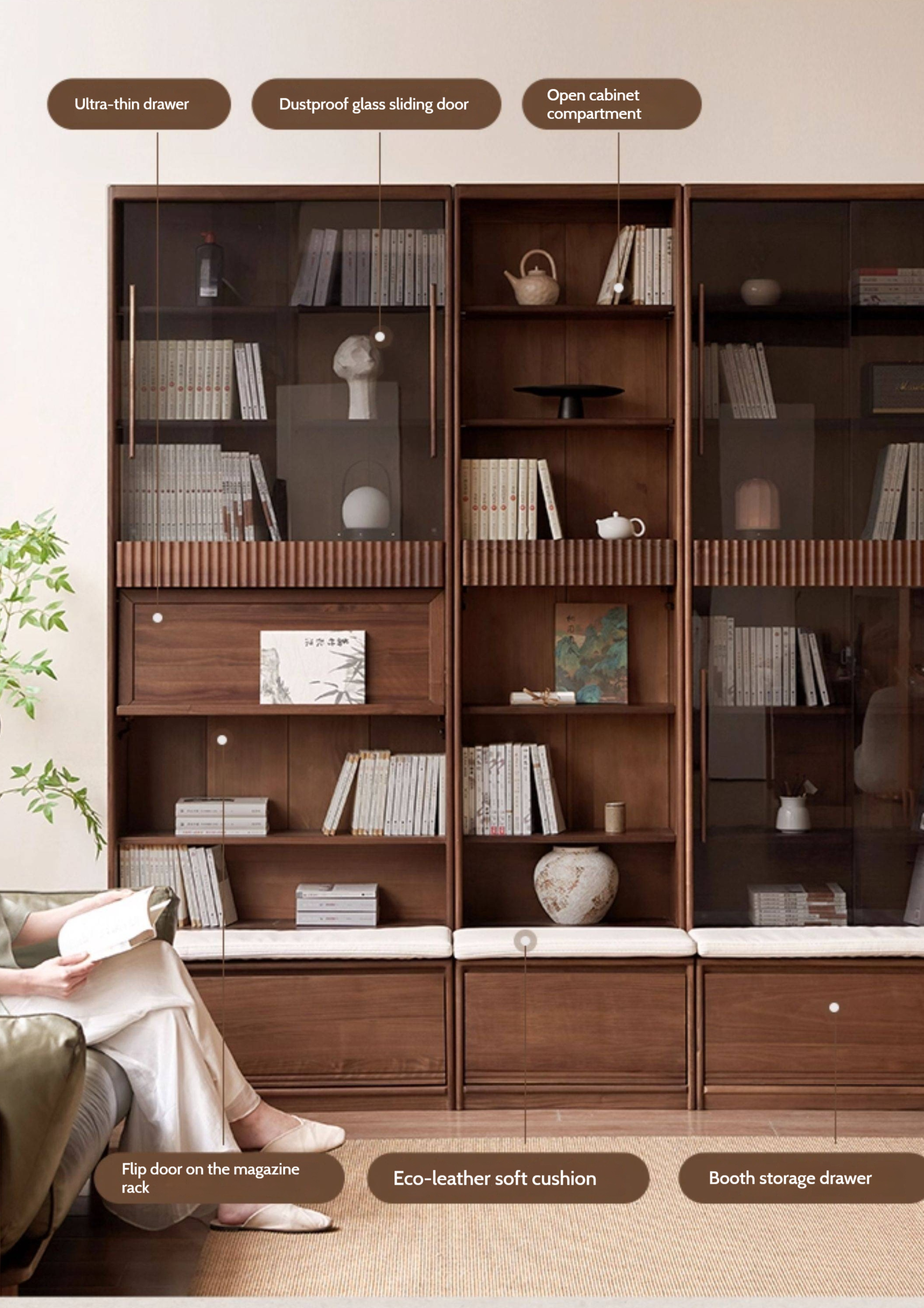 Ash Solid Wood Wall Combination Bookshelf