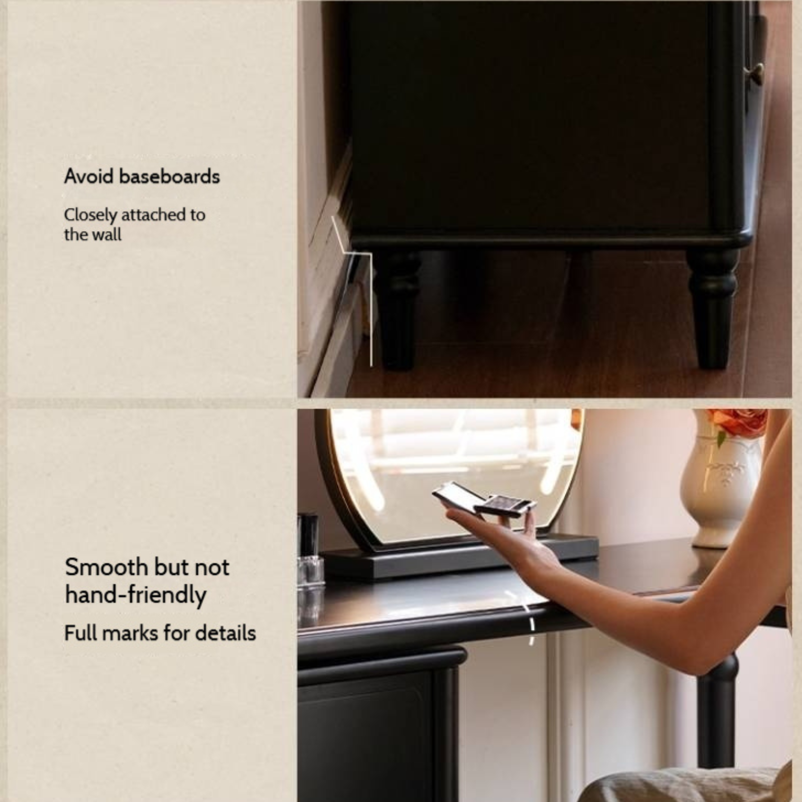 Solid Rubberwood French Retro Makeup Table