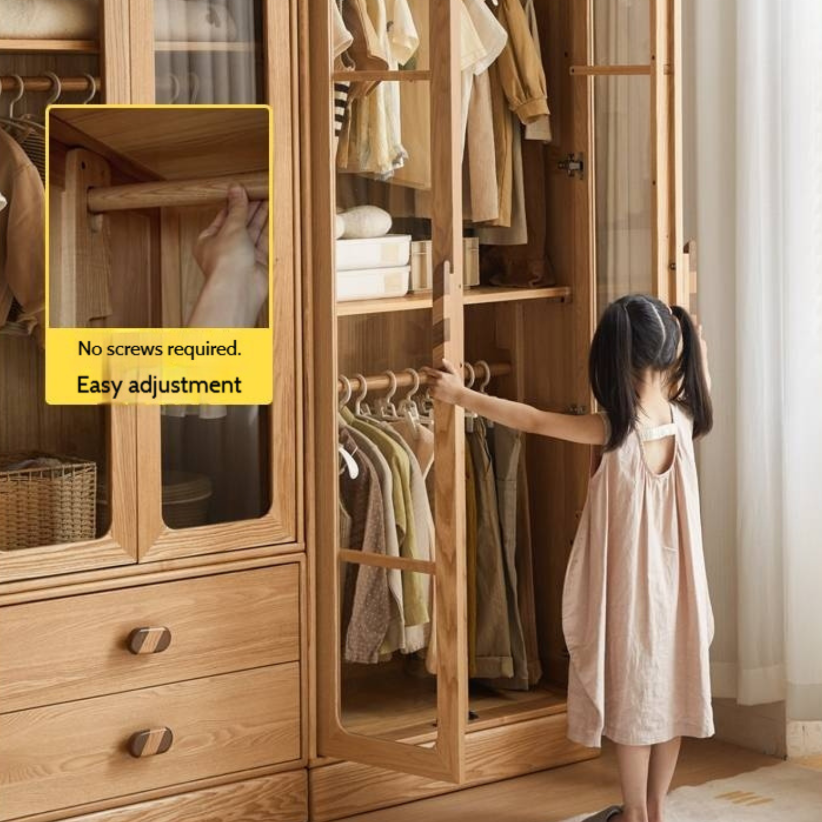 Oak Solid Wood Original Wood Style Children's Wardrobe