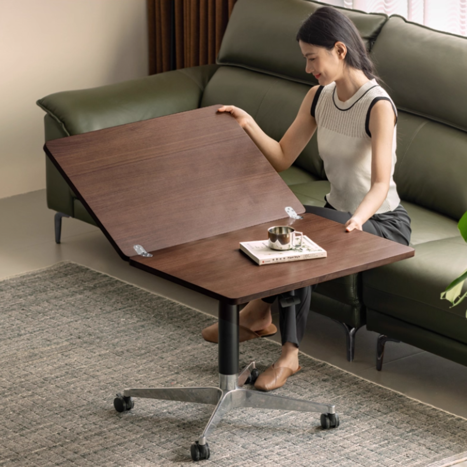 Black Walnut, Oak Solid Wood Folding Tea Table