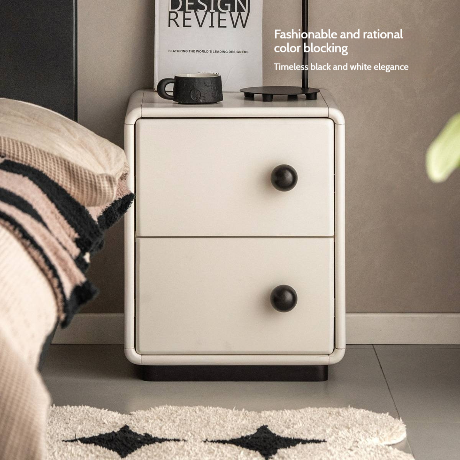 Beech Solid Wood White Cream Style Nightstand