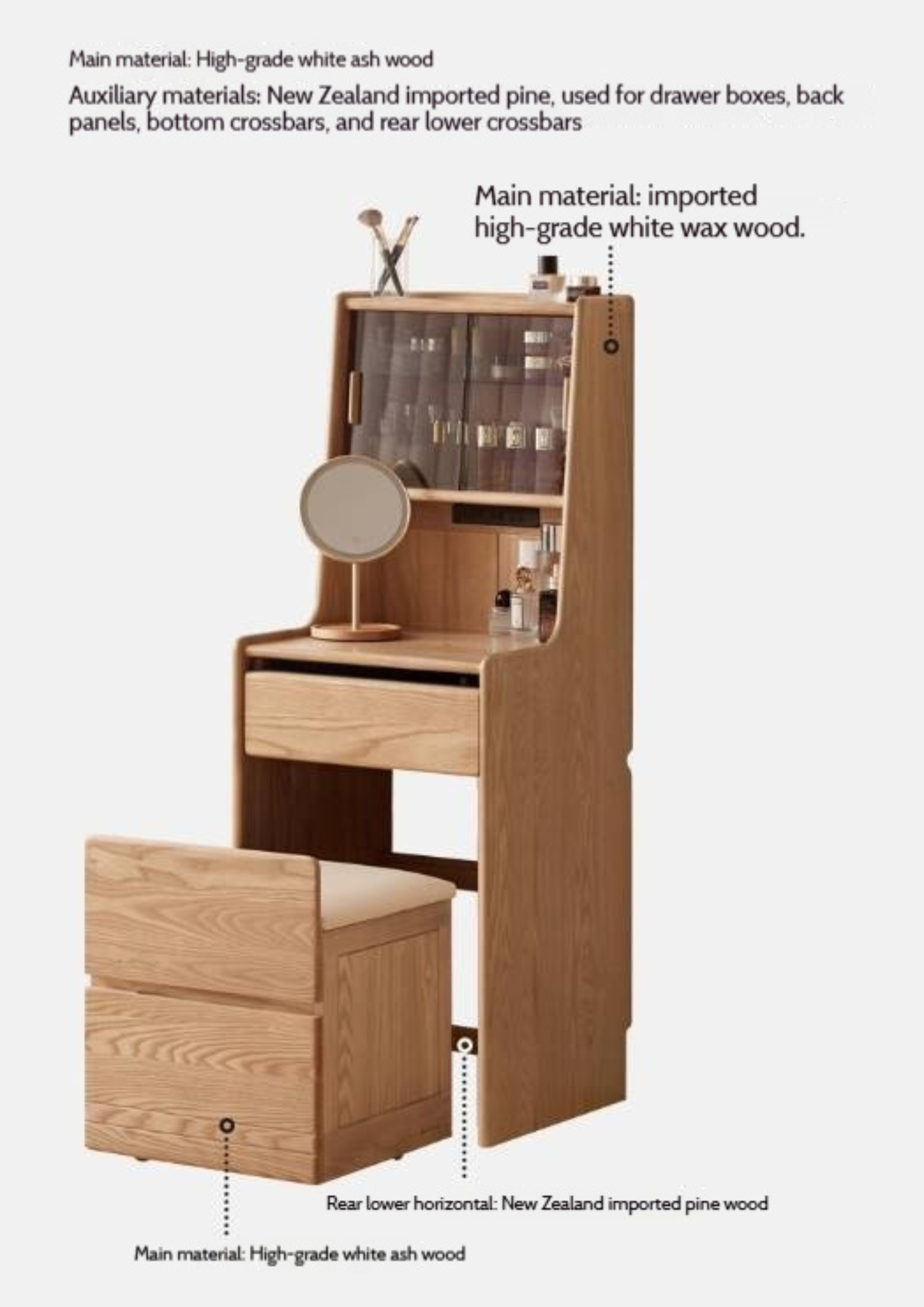 Ash Solid Wood Original Wood Style Multifunctional Dressing Table