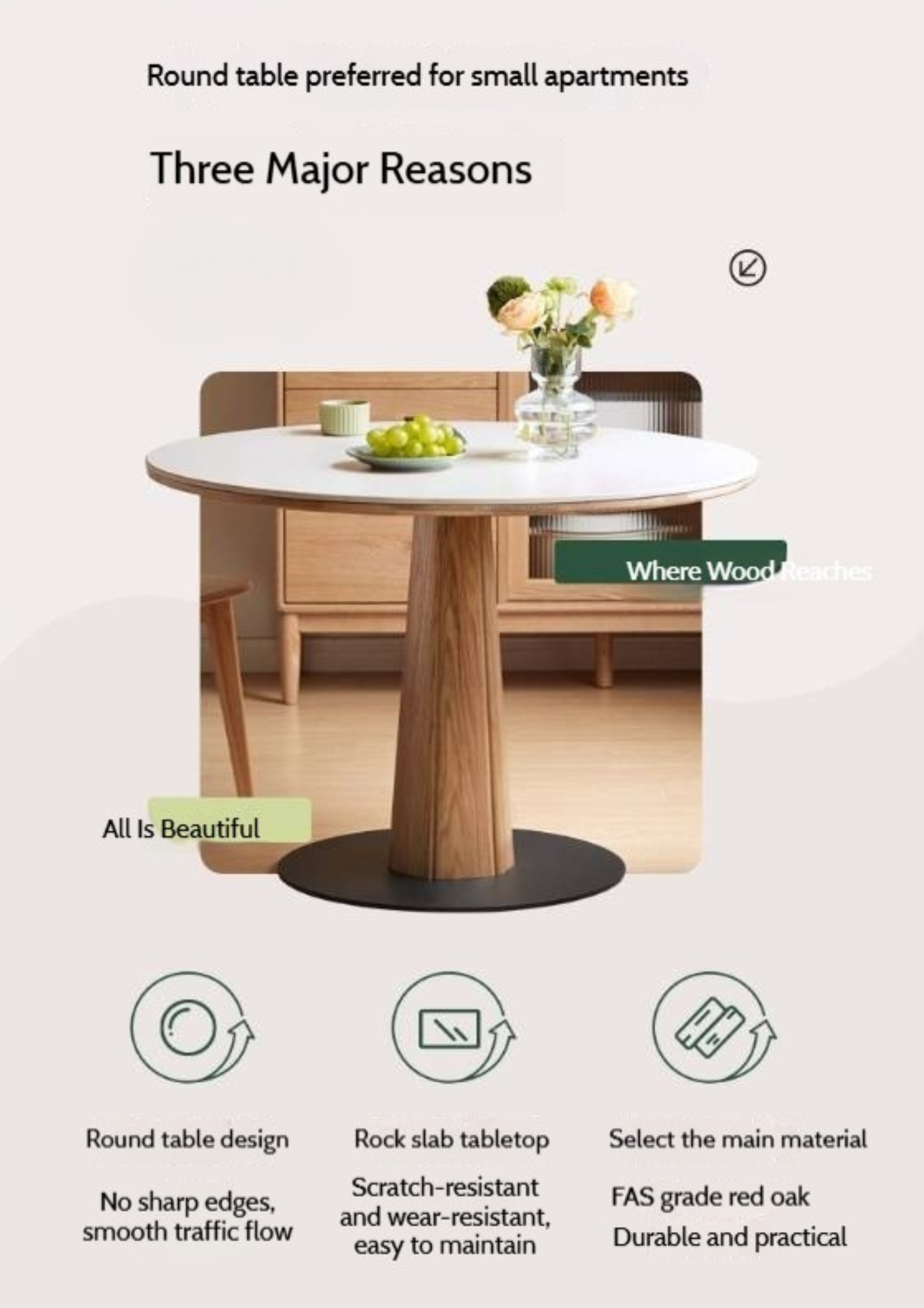 Oak Solid Wood Slab Round Dining Table