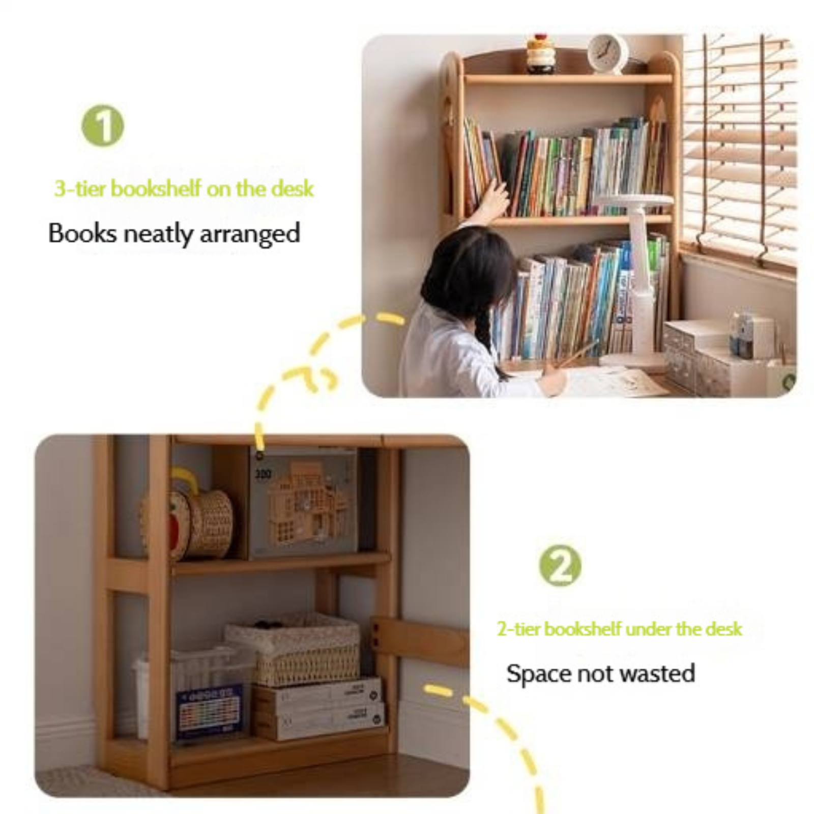 Beech Solid Wood Children's Desk and Bookshelf