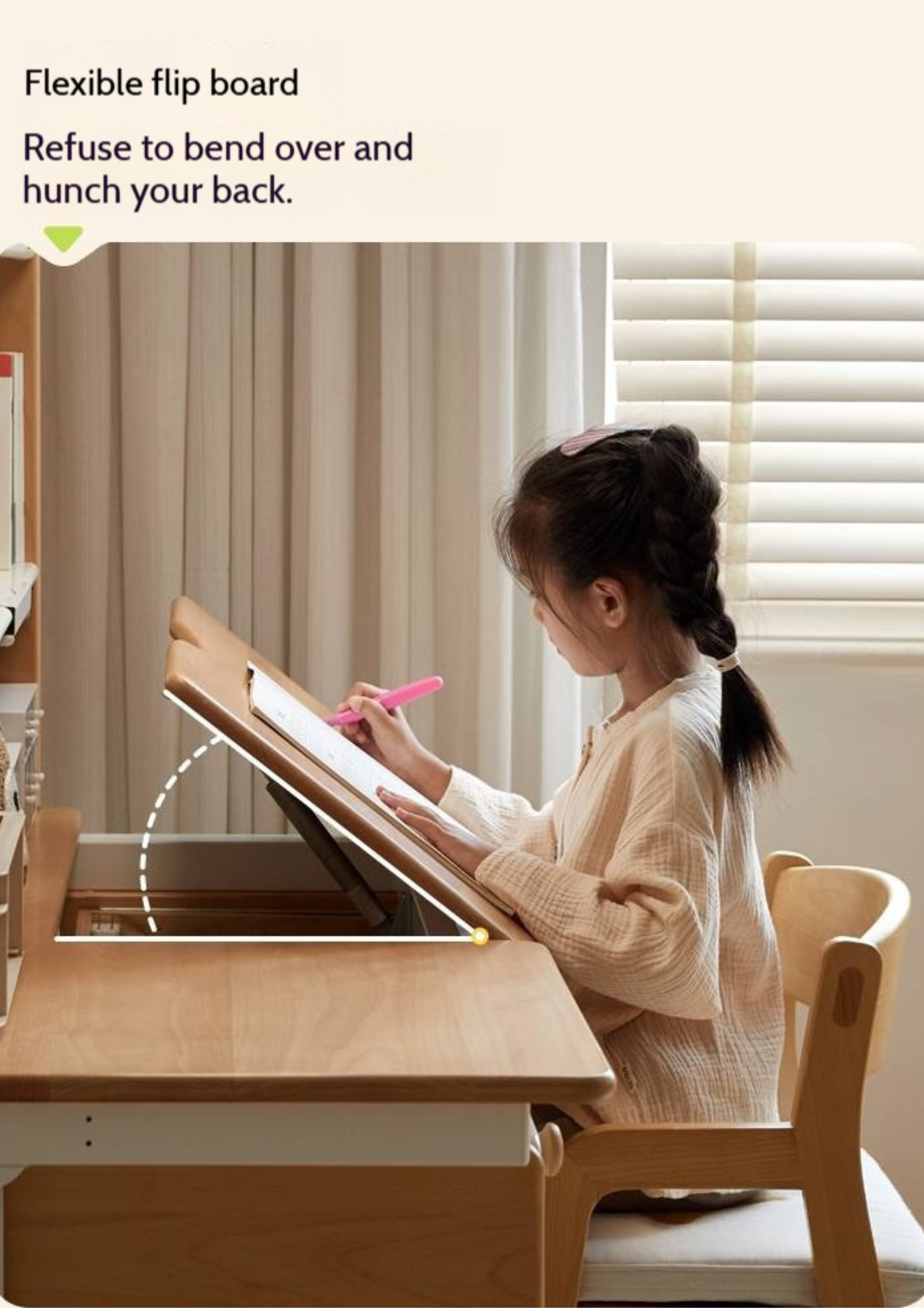 Beech Solid Wood Height Adjustable Children's Learning Desk with Eye-Protection Lamp