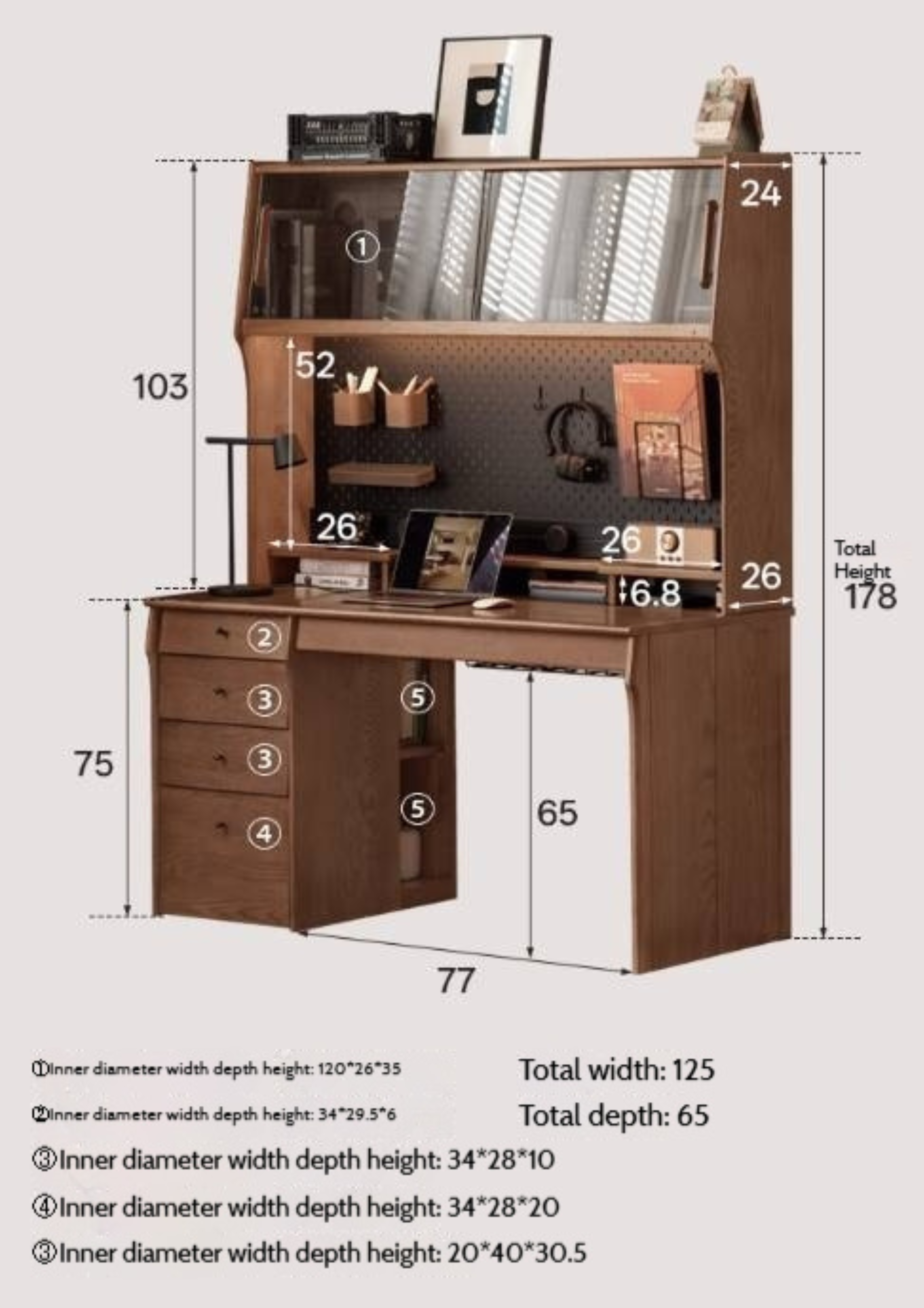 Oak Solid Wood Computer Desk With Shelf