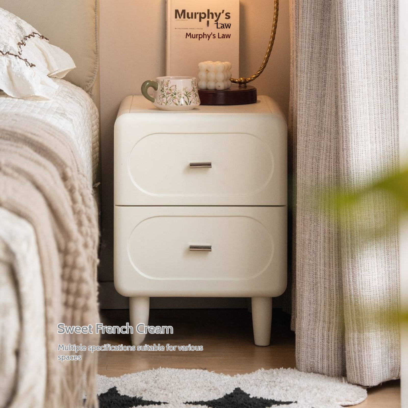 Beech Solid Wood White Cream Style Nightstand