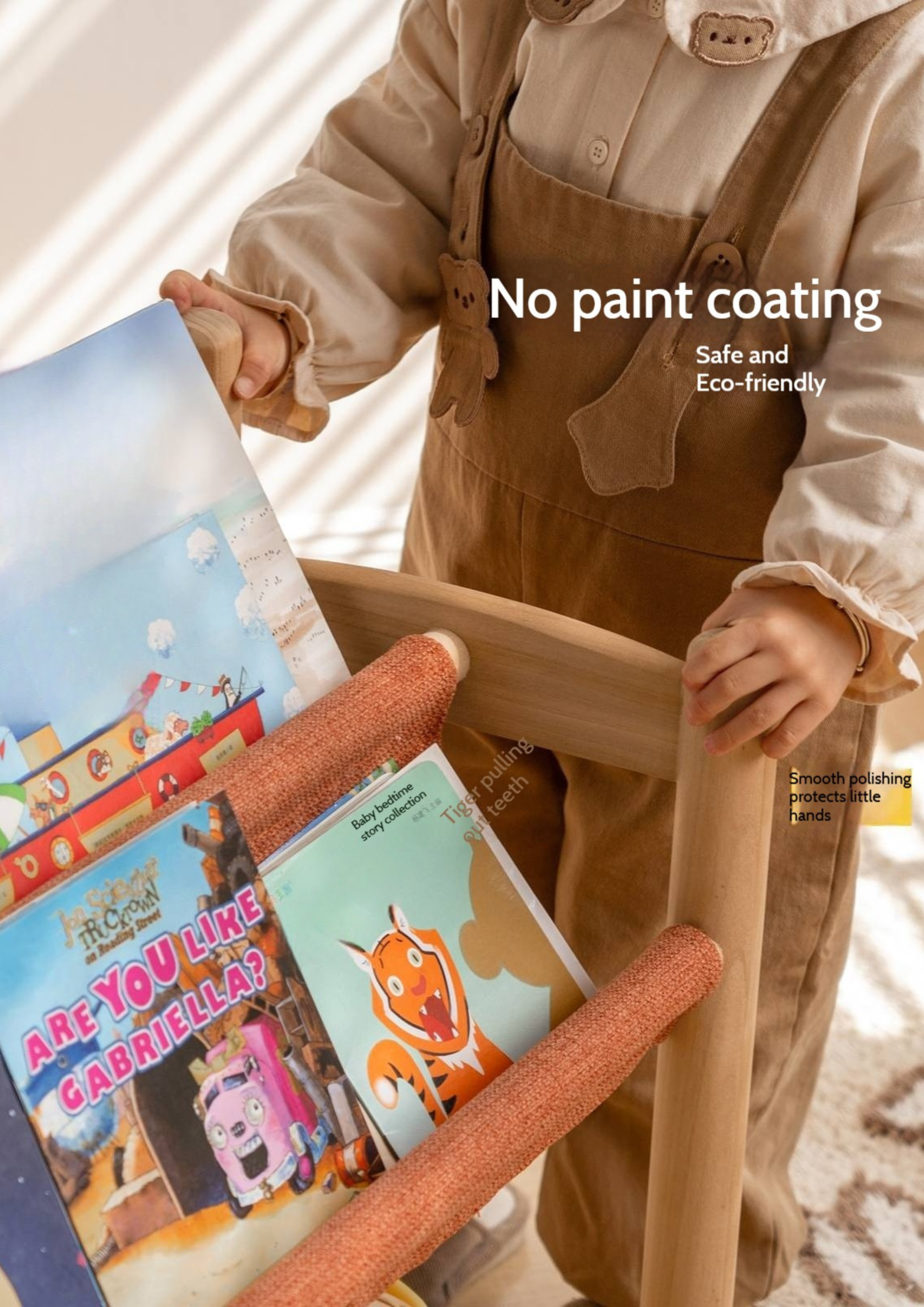 Poplar Solid Wood Movable Children's Bookshelf